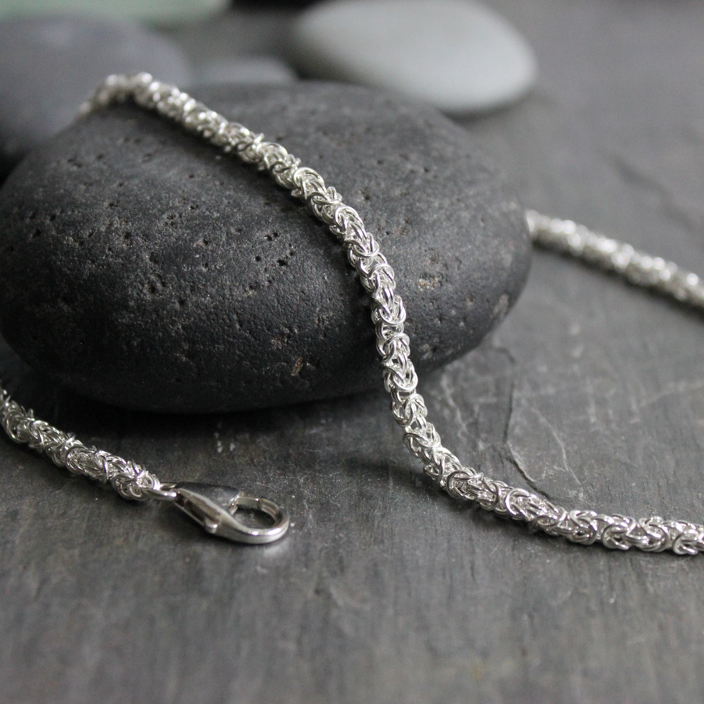 Handmade sterling silver byzantine chain handmade by Will Macy in Corvallis, OR. 