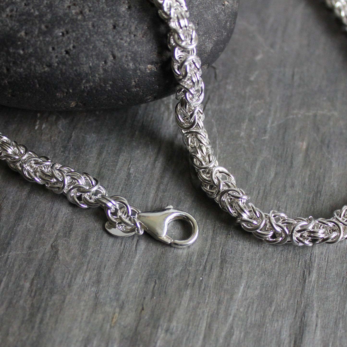 Handmade sterling silver byzantine chain handmade by Will Macy in Corvallis, OR. 