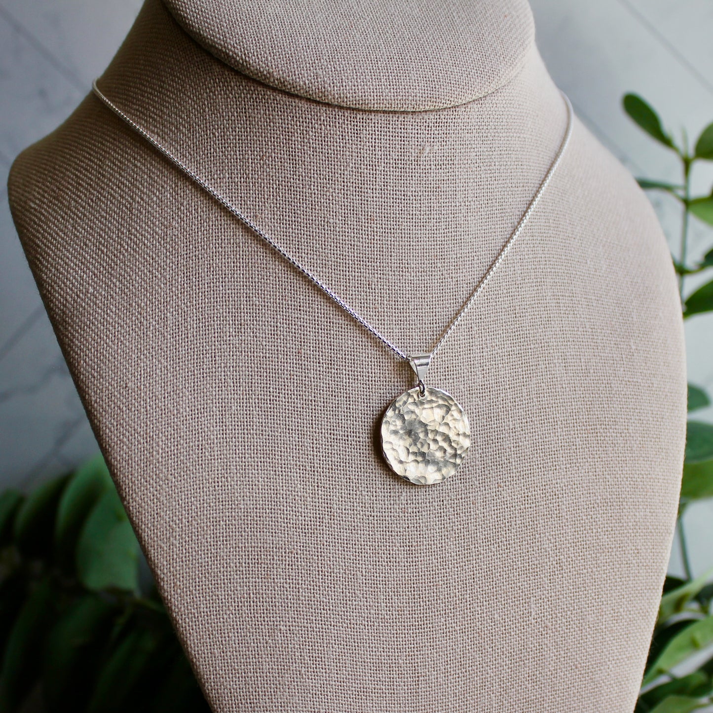 Sterling Silver Small Hammered Disc Necklace