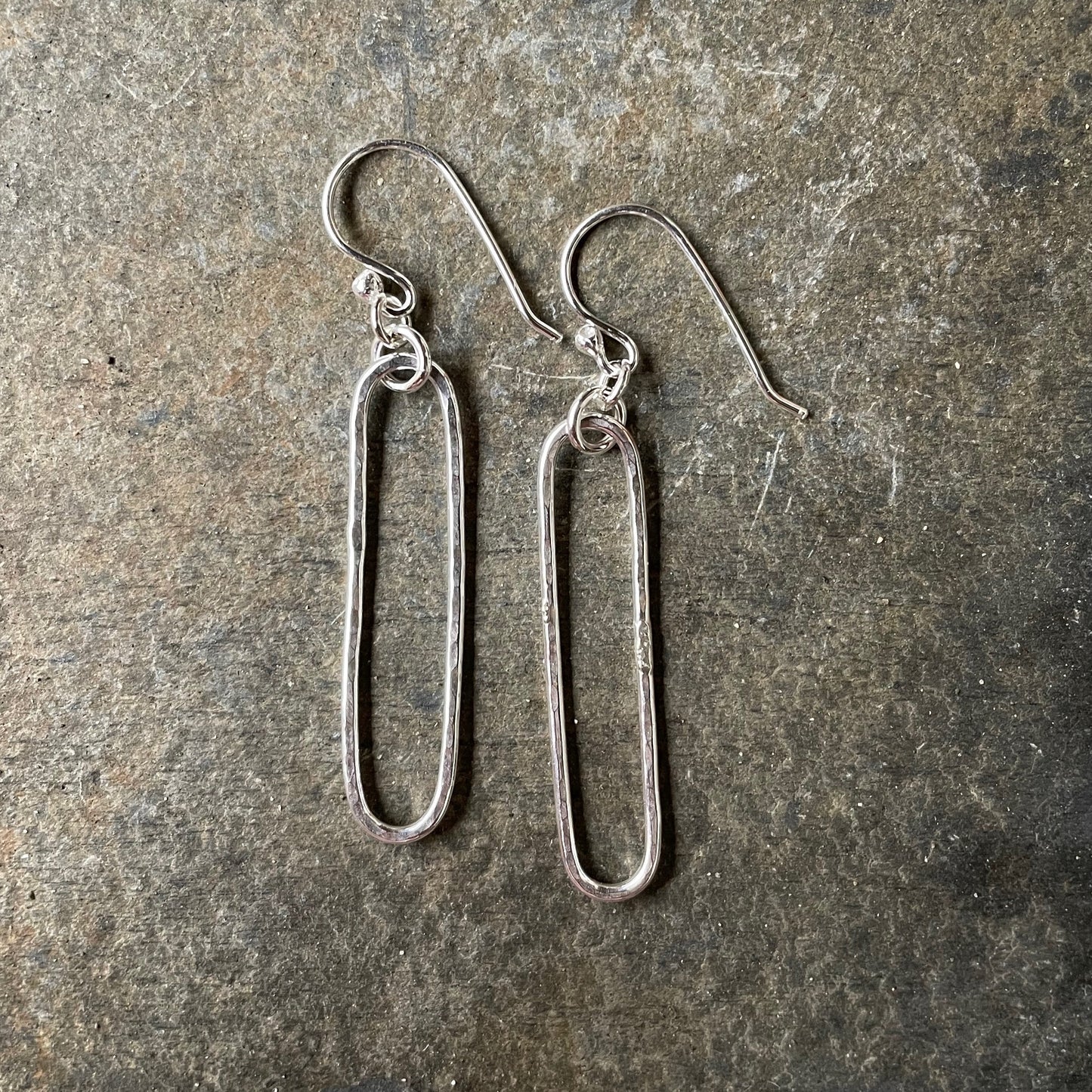 Sterling Silver Rustic Hammered Dangly Oval Earrings