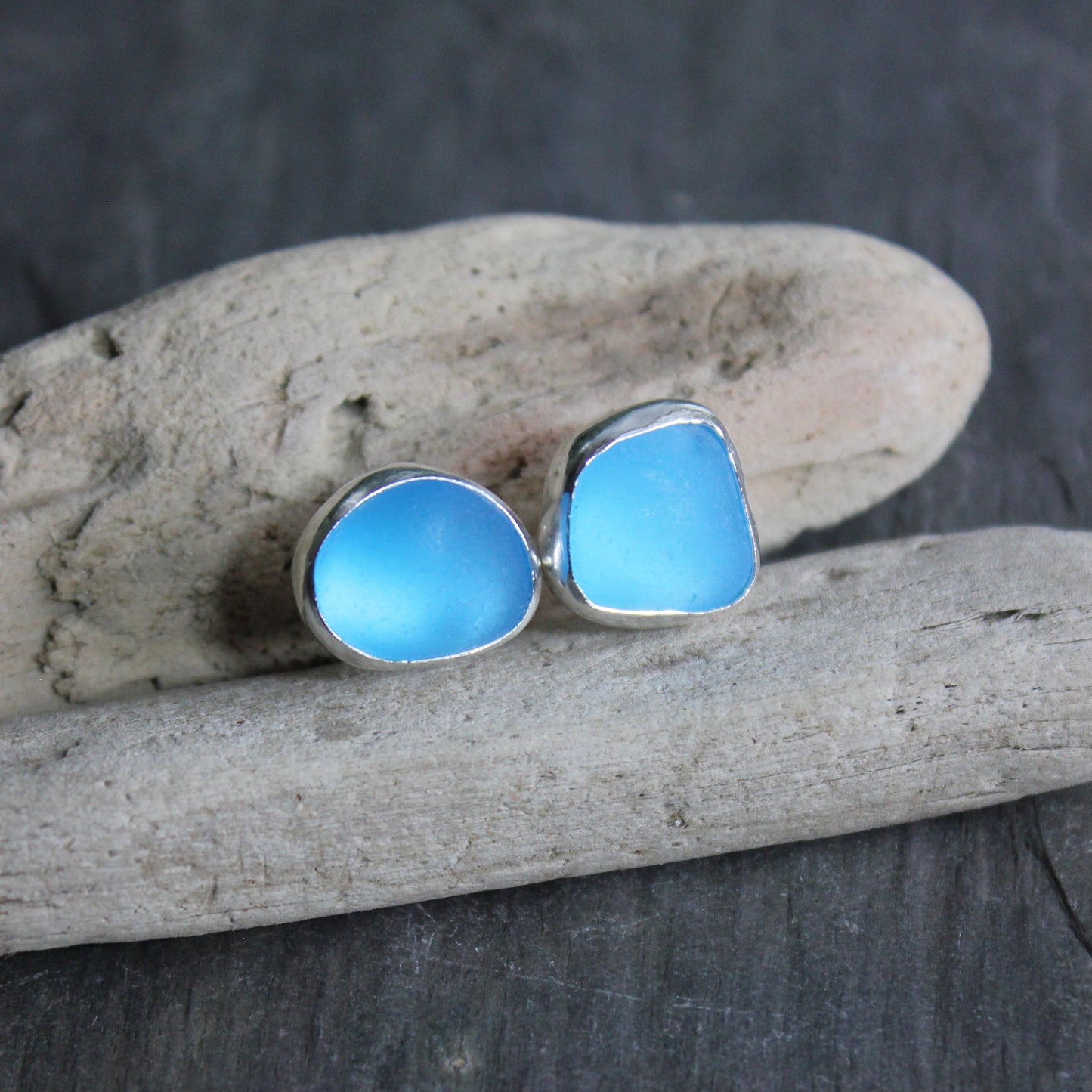 Turquoise Blue Sea Glass Earrings