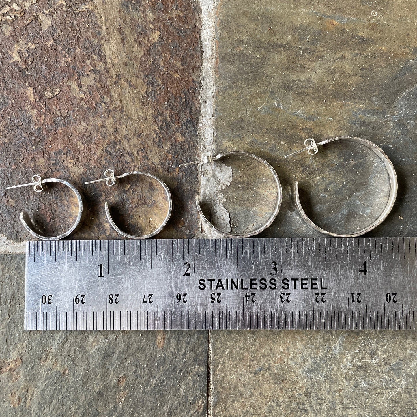 Sterling Silver Wide 1 1/4" Hammered Hoop Earrings