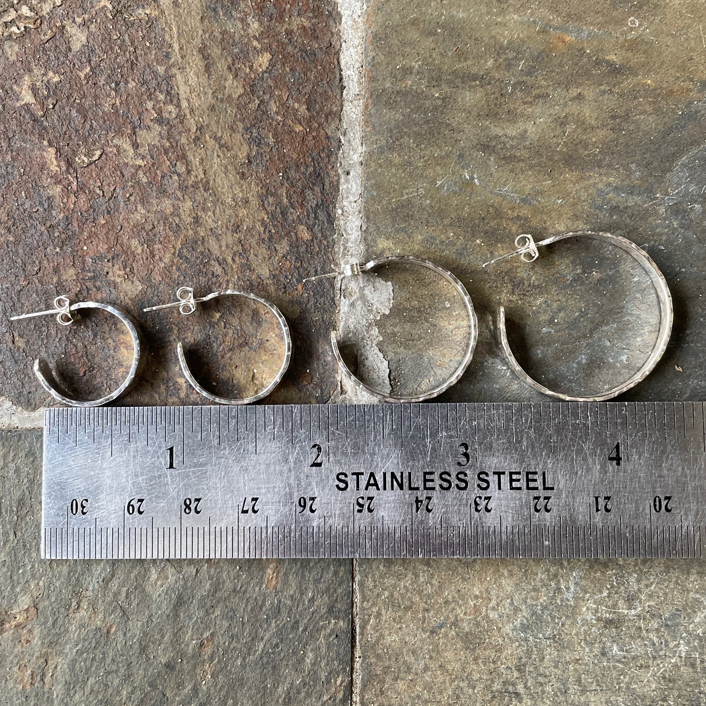 Sterling Silver Wide 3/4" Hammered Hoop Earrings
