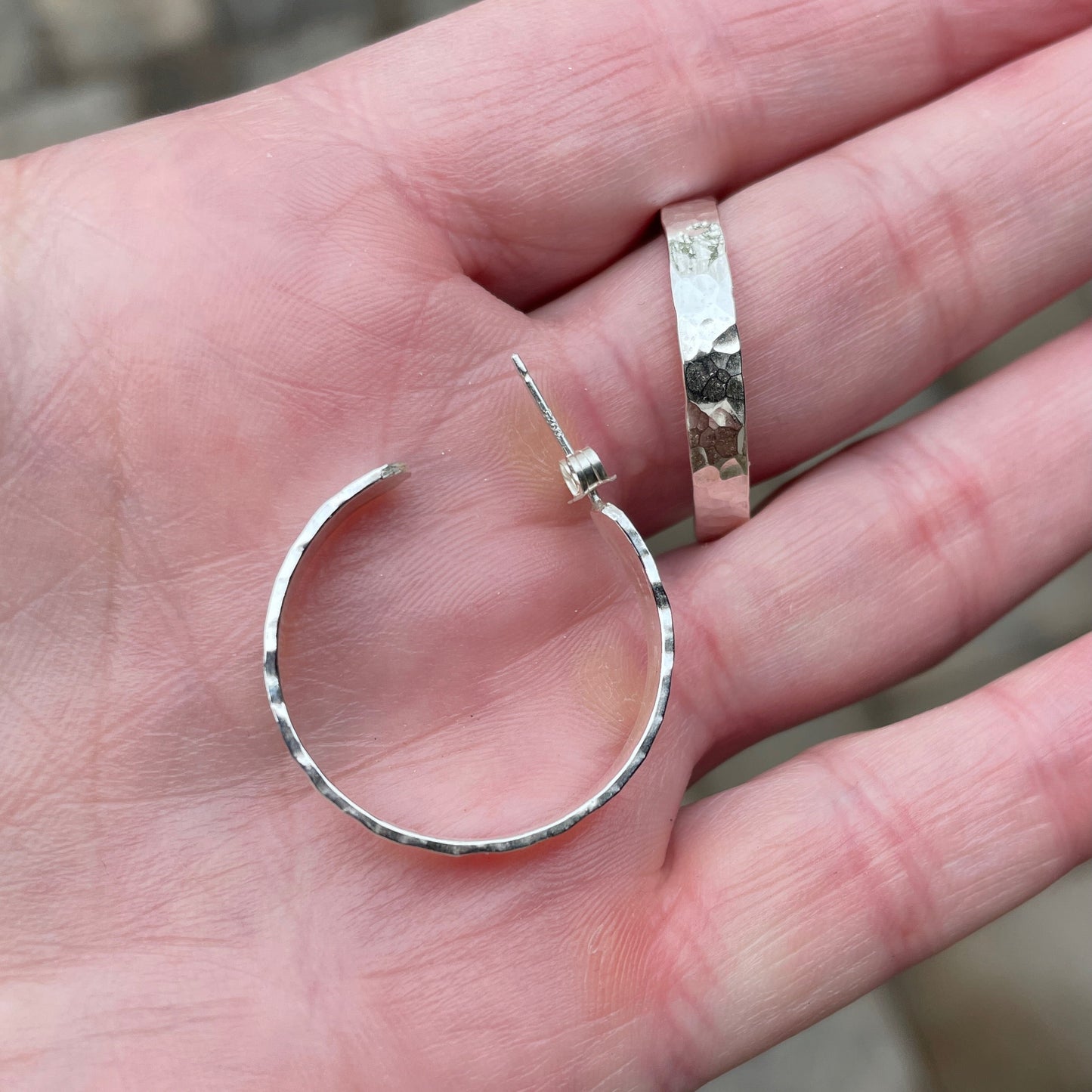 Sterling Silver Wide 1-inch Hammered Hoop Earrings