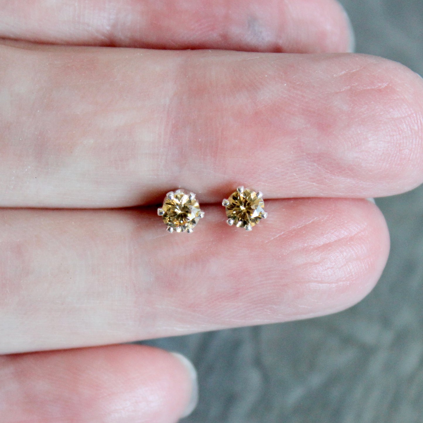 4mm Sterling Silver Champagne CZ Stud Earrings