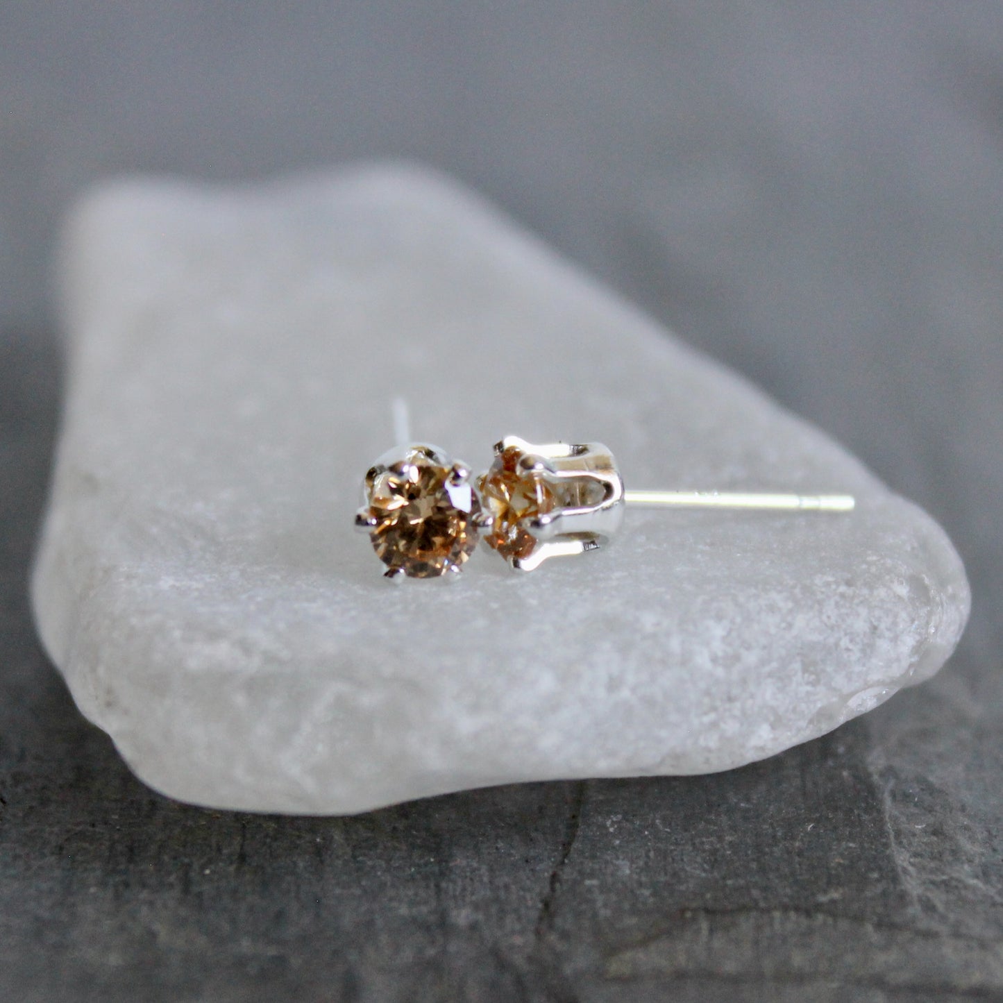 4mm Sterling Silver Champagne CZ Stud Earrings