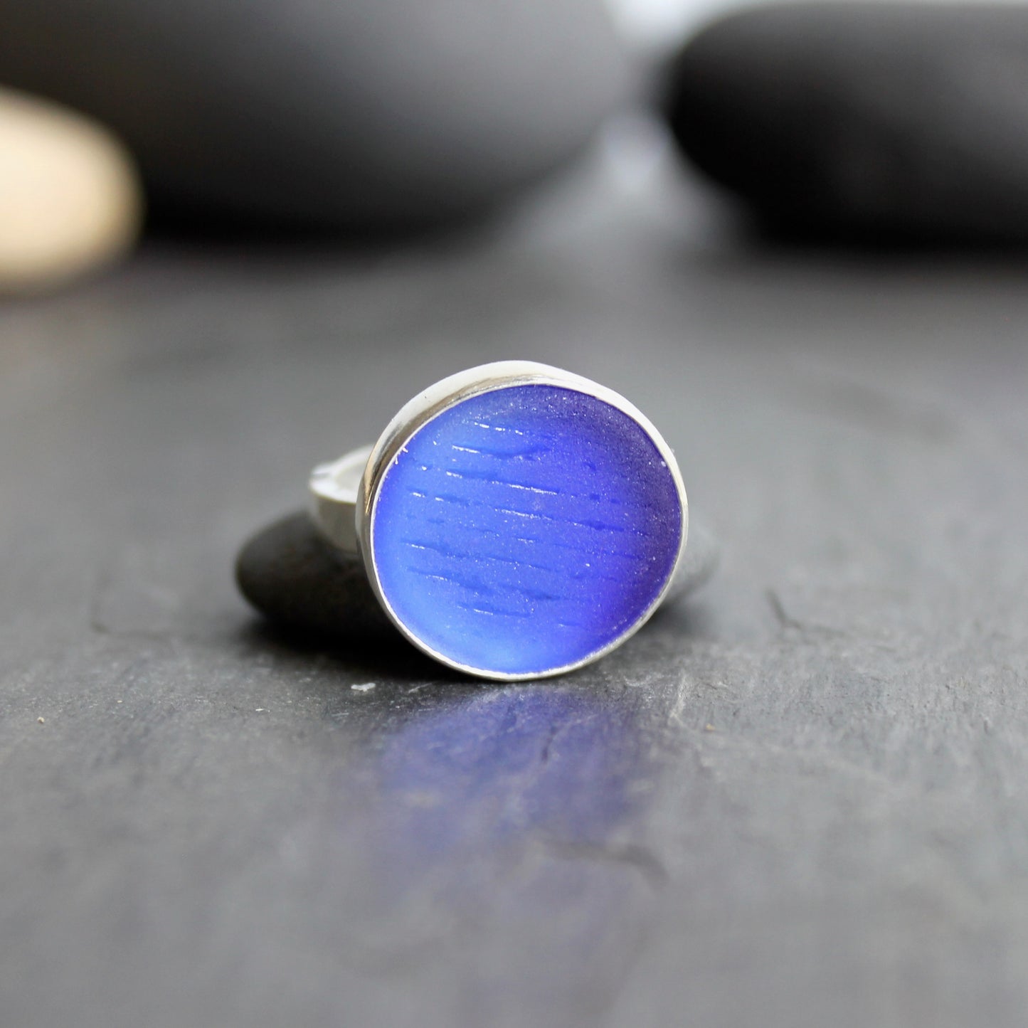 Rare Cobalt Blue Japanese Ohajiki Sea Glass Ring