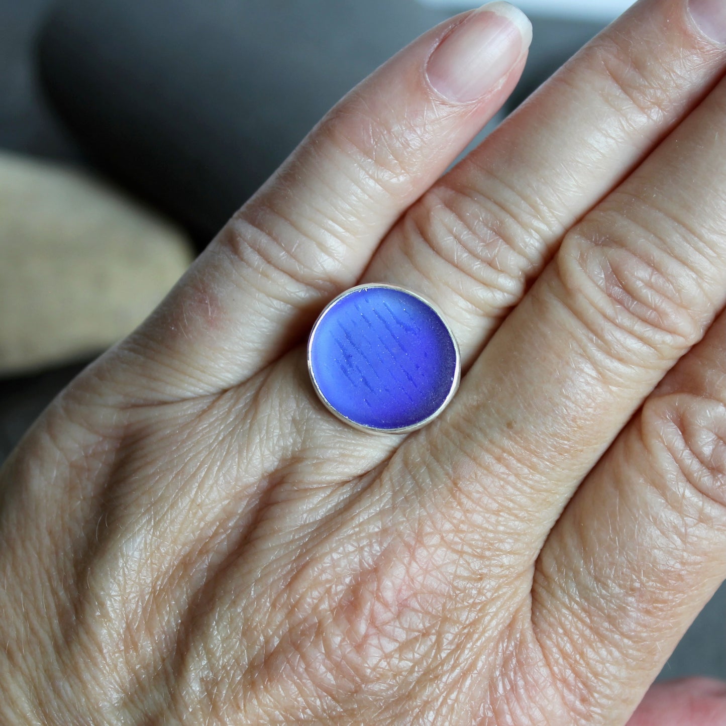 Rare Cobalt Blue Japanese Ohajiki Sea Glass Ring