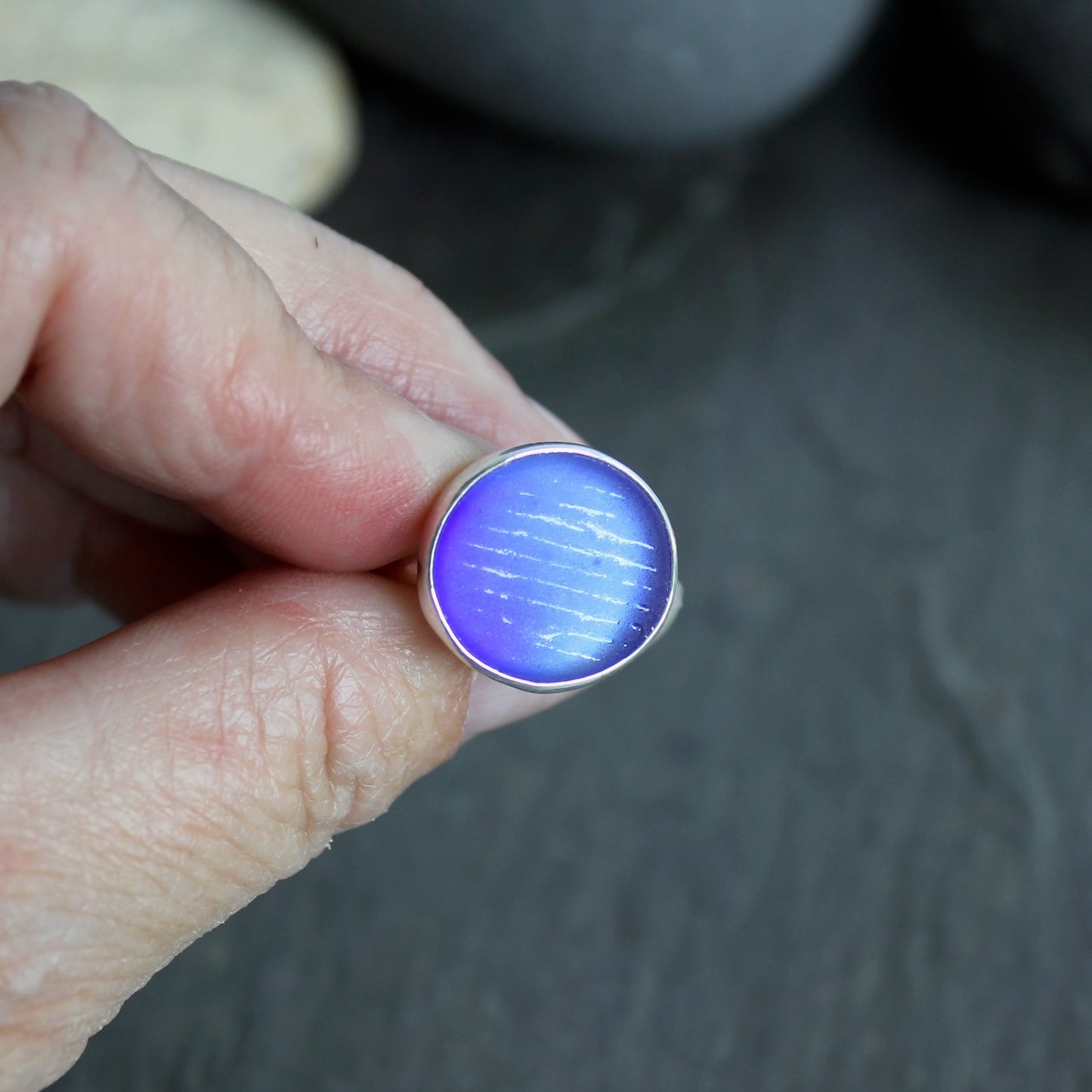 Rare Cobalt Blue Japanese Ohajiki Sea Glass Ring
