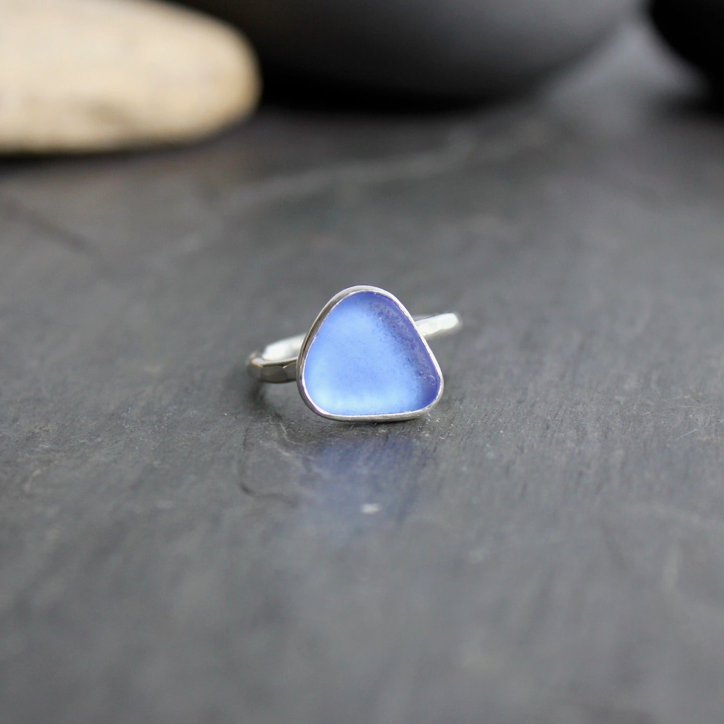 Dainty Cornflower Blue Sea Glass Ring
