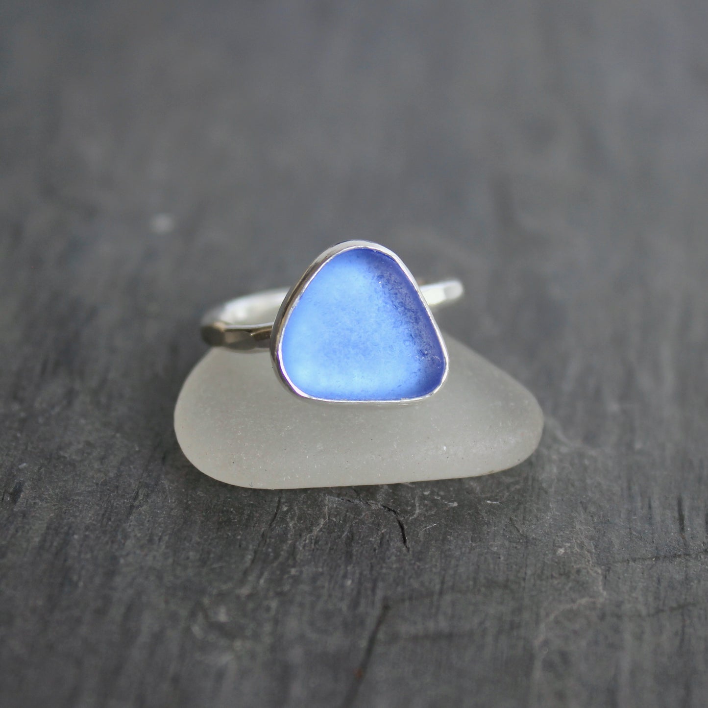 Dainty Cornflower Blue Sea Glass Ring