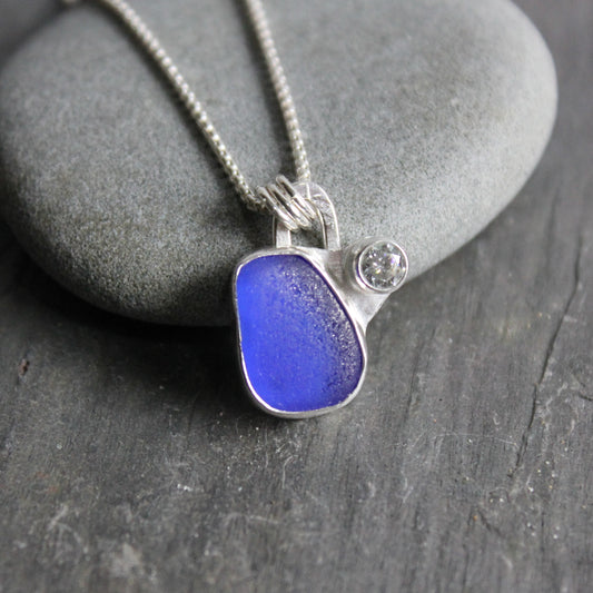 Small Cobalt Blue Sea Glass Necklace
