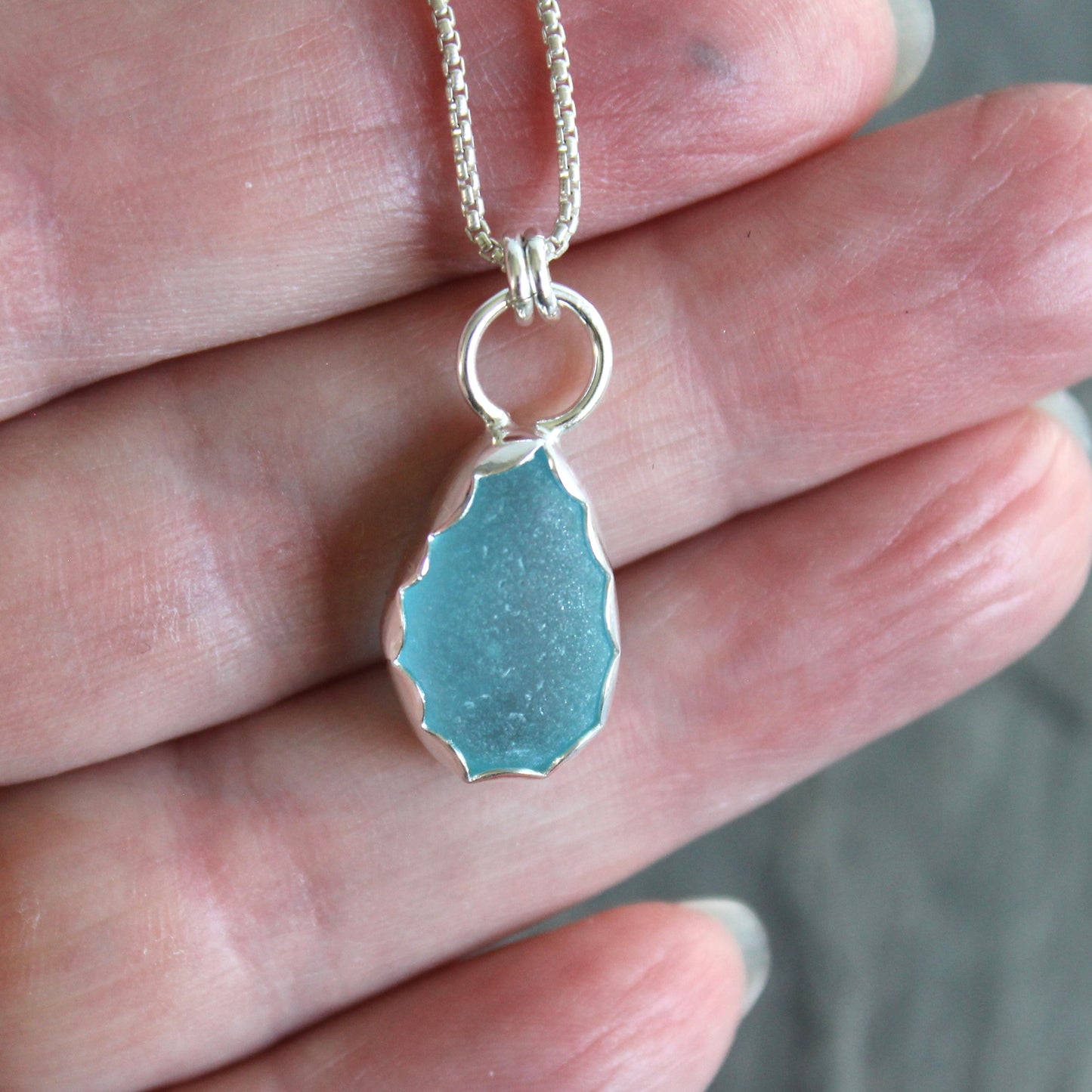 Bright Blue Sea Glass Necklace