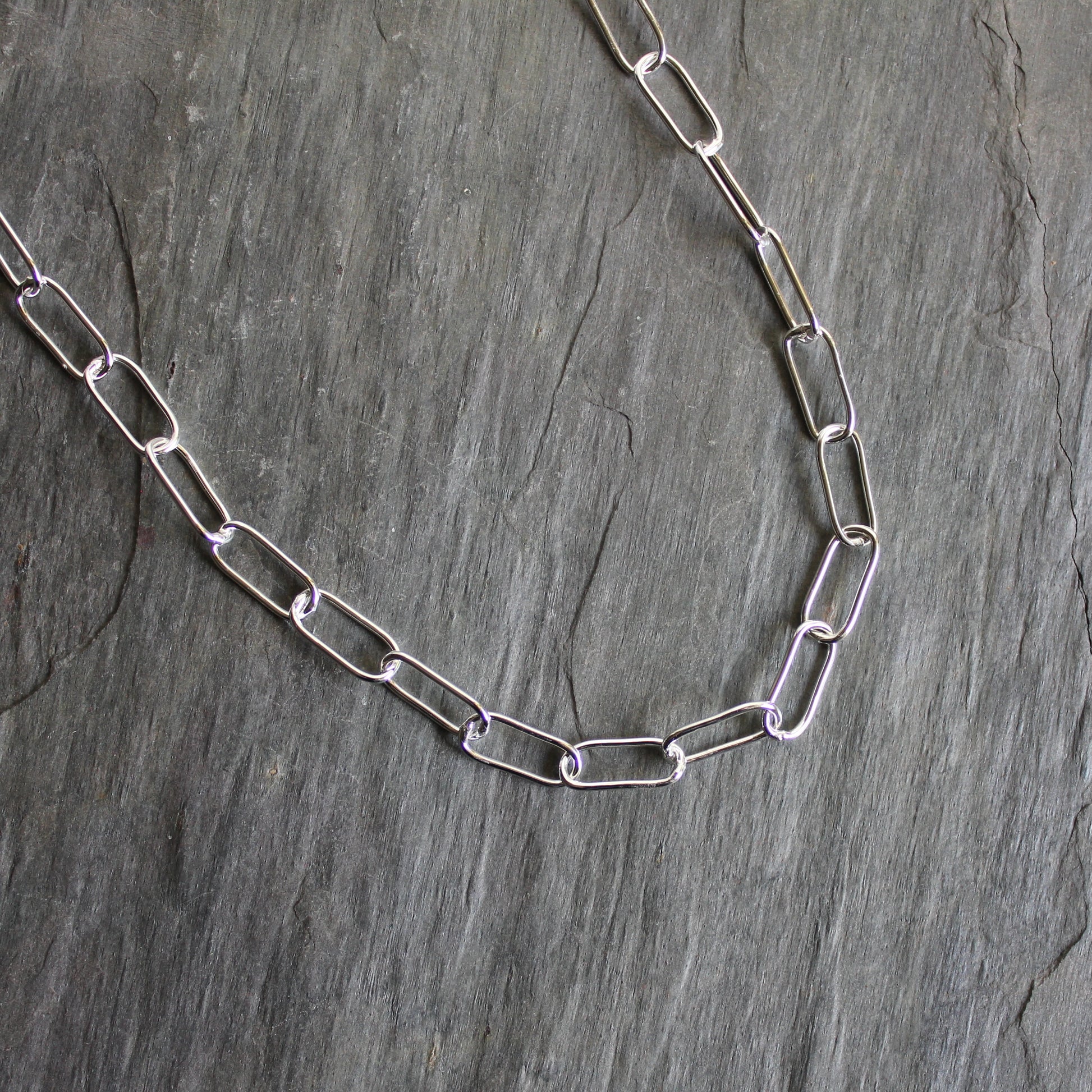 handmade sterling silver oval link chain necklace crafted with sterling silver wire and a lobster clasp