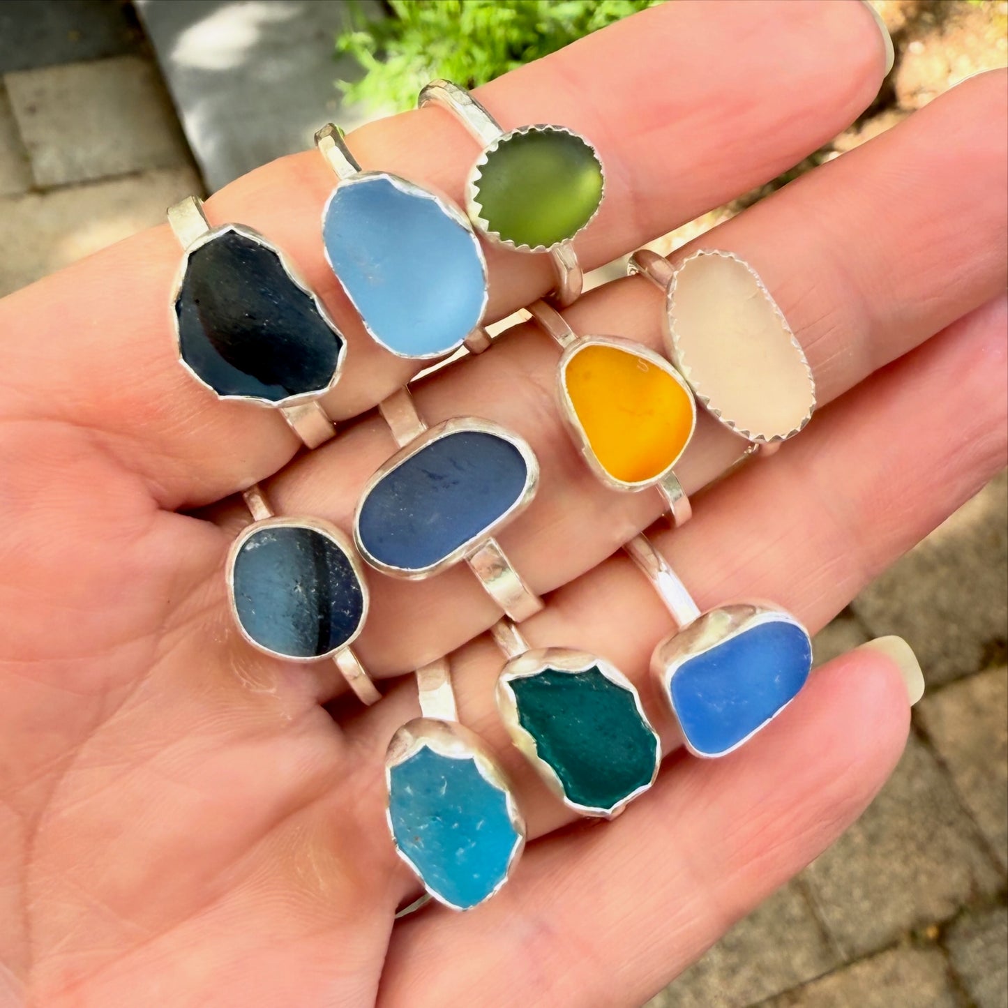 Golden Mustard Yellow Sea Glass Ring | Handmade | Sterling Silver | Size 8.5