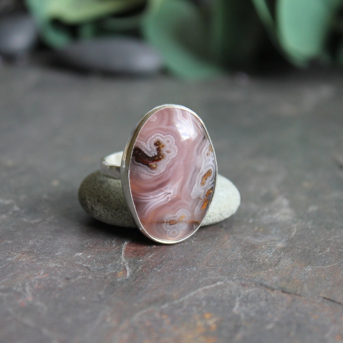 Huge Pink Oval Agua Nueva Agate Statement Ring - AccentYourself