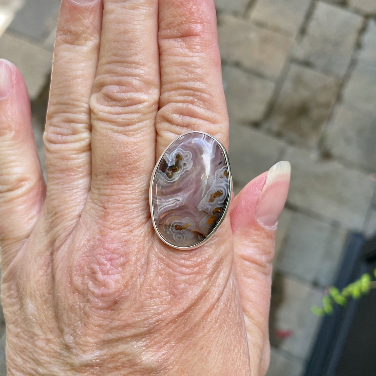 Huge Pink Oval Agua Nueva Agate Statement Ring - AccentYourself