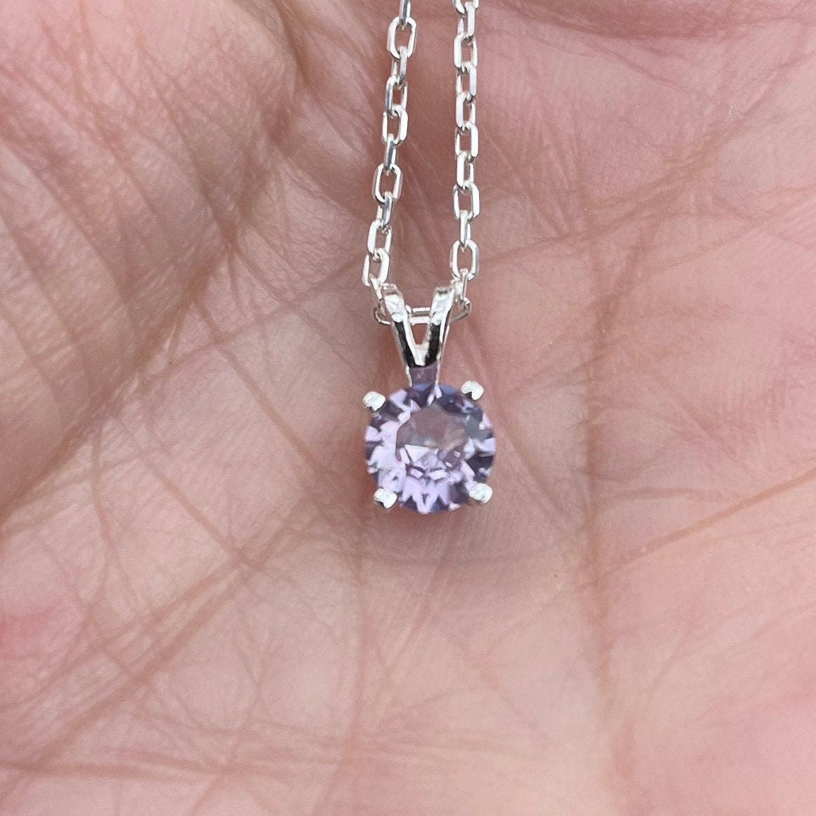 Alexandrite Necklace, June Birthstone Pendant, Cute Birthday Gift for Teen or Friend, Sterling Silver 6mm Round Lavender Gemstone Necklace