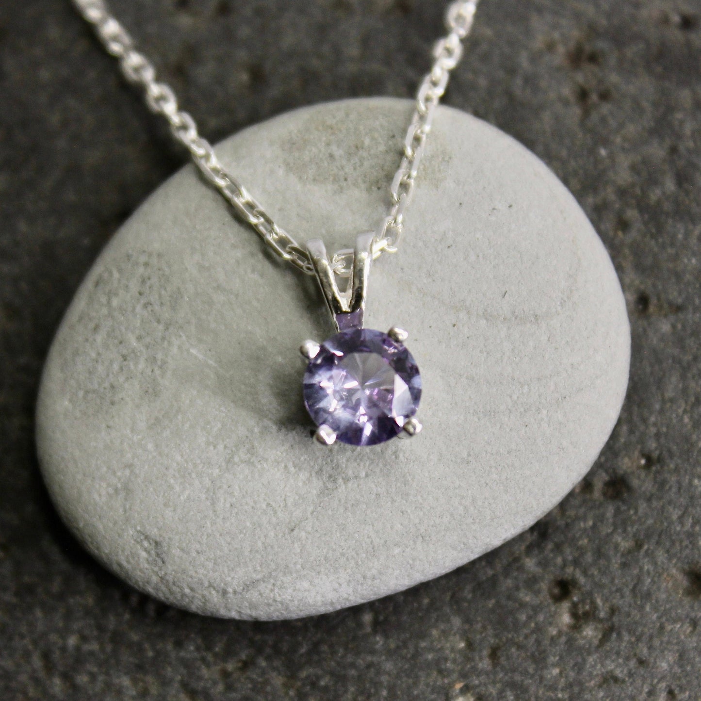 Alexandrite Necklace, June Birthstone Pendant, Cute Birthday Gift for Teen or Friend, Sterling Silver 6mm Round Lavender Gemstone Necklace