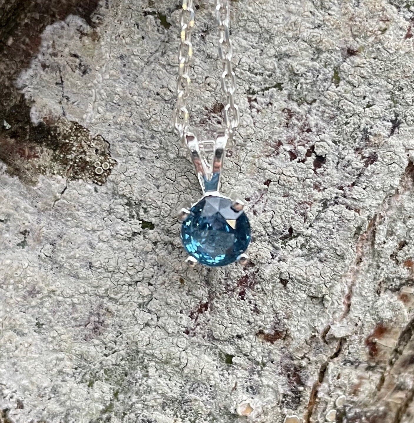 Blue Zircon Necklace, December Birthstone Pendant, Cute Birthday Gift for Teen or Friend, Sterling Silver 6mm Round Blue Gemstone Pendant