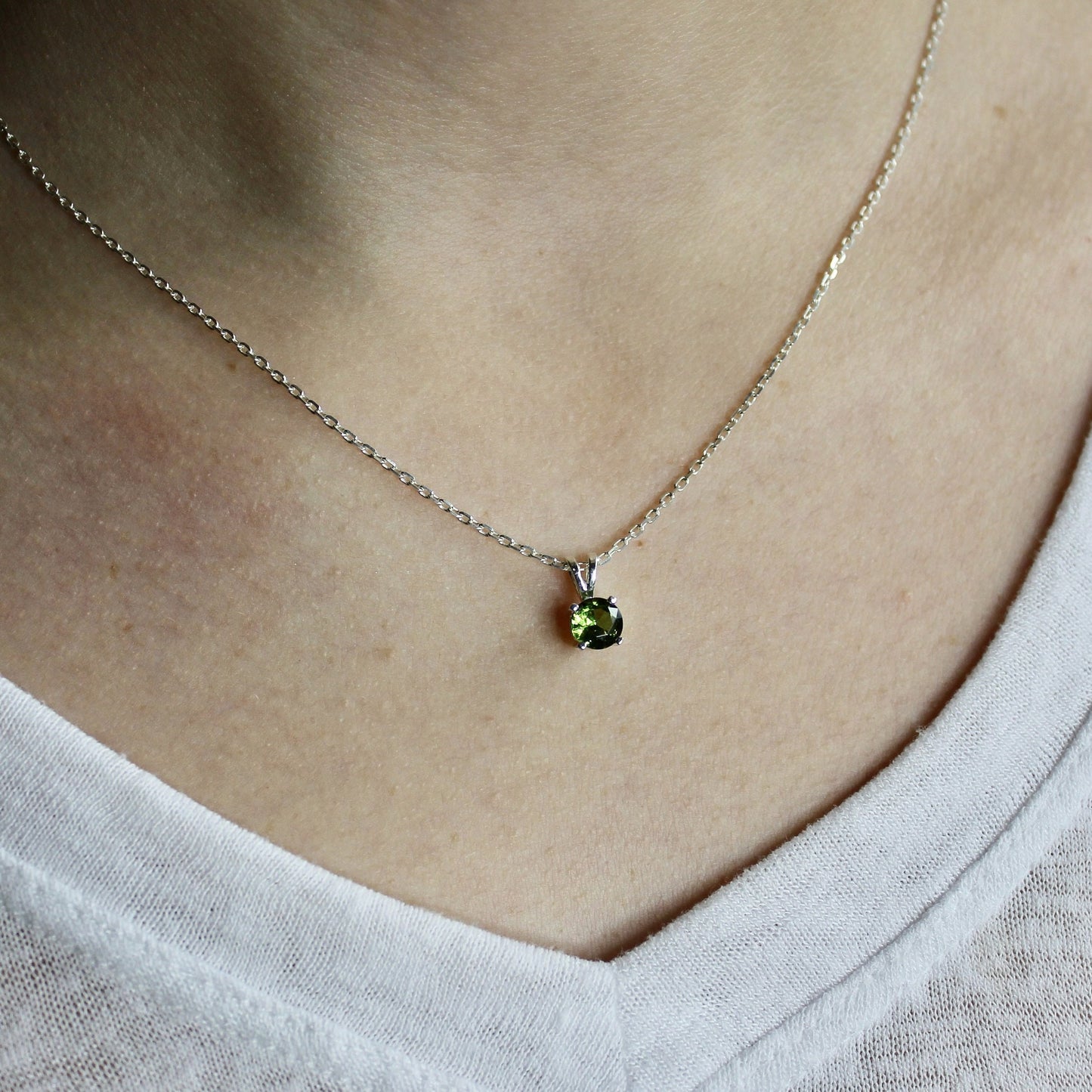 Peridot Necklace, August Birthstone Pendant, Cute Birthday Gift for Friend or Teen Girl, Sterling Silver 6mm Round Olivine Green Necklace