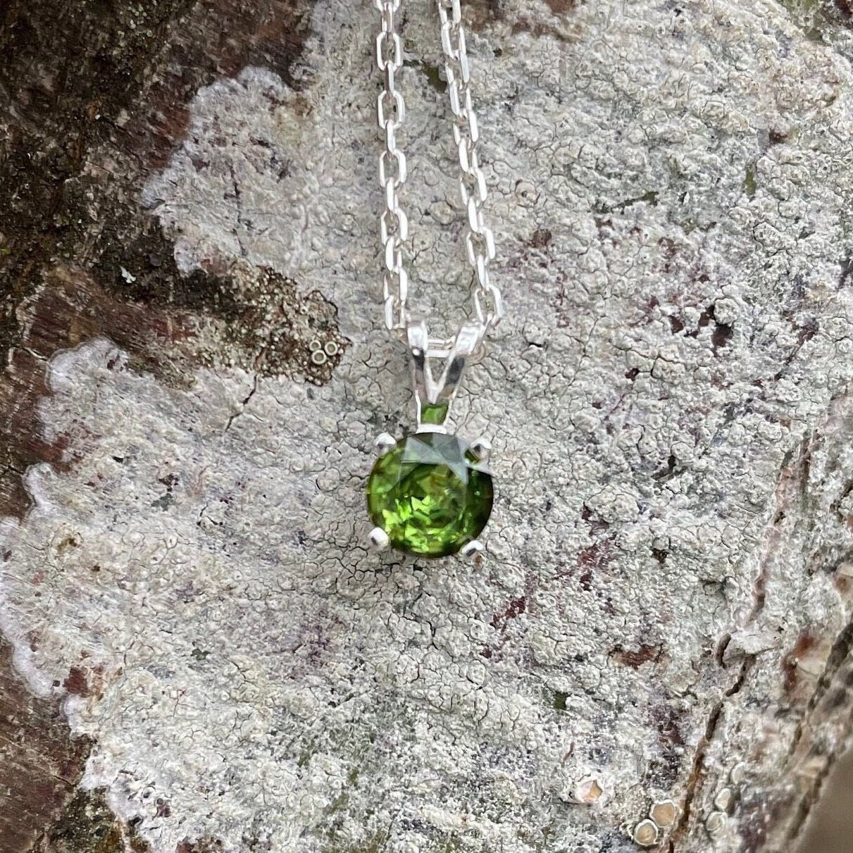 Peridot Necklace, August Birthstone Pendant, Cute Birthday Gift for Friend or Teen Girl, Sterling Silver 6mm Round Olivine Green Necklace