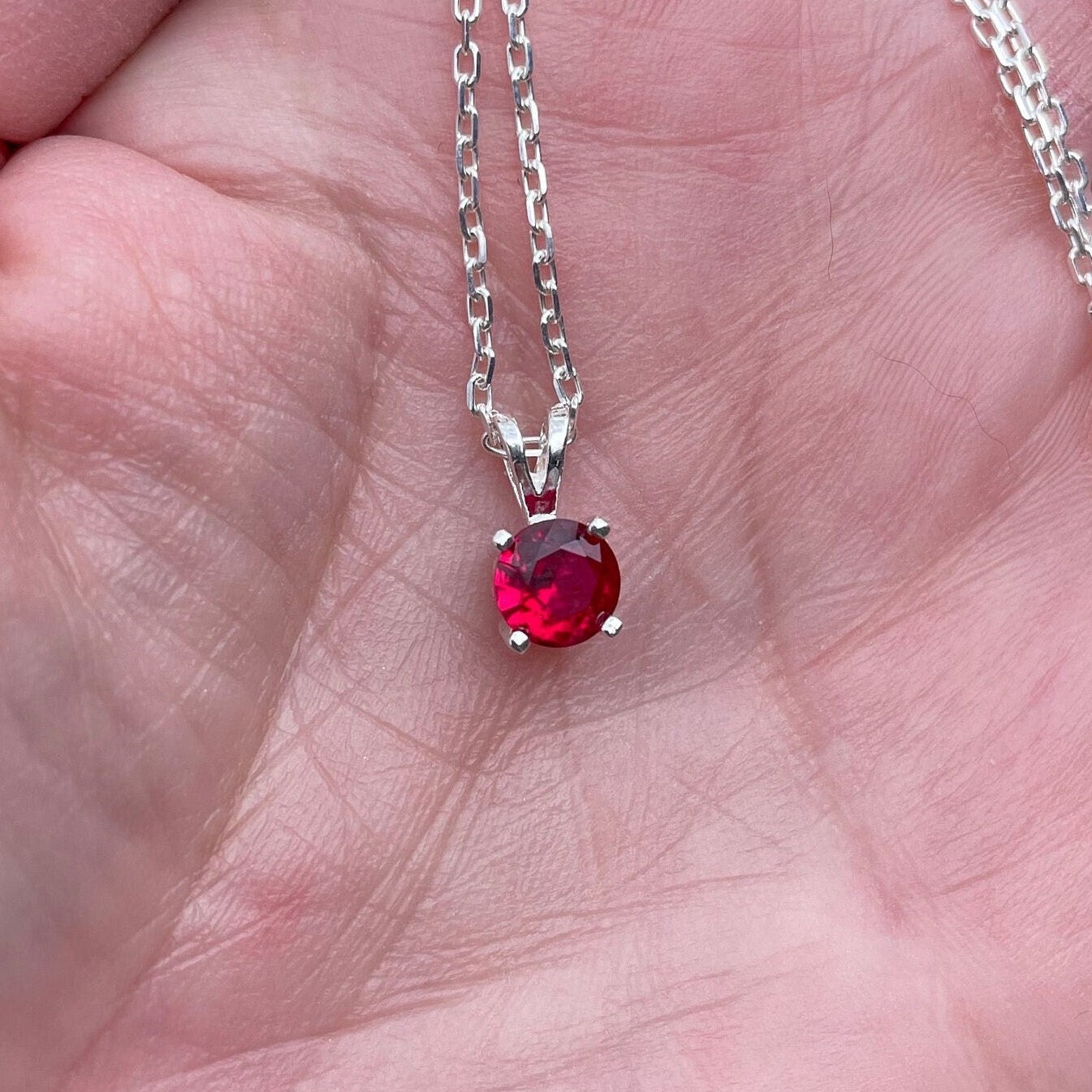 Garnet Necklace, January Birthstone Pendant, Pretty Birthday Gift for Friend or Teen Girl, Sterling Silver 6mm Round Red Gemstone Necklace
