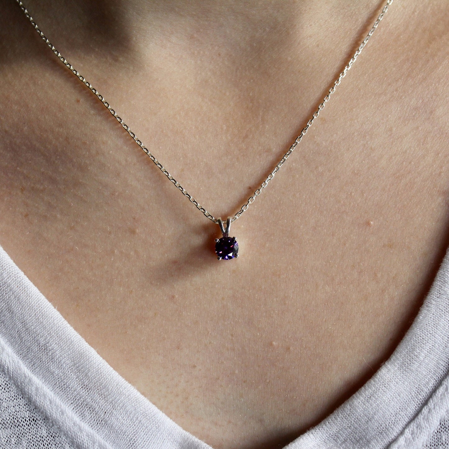 Amethyst Necklace, February Birthstone Pendant, Pretty Birthday Gift for Friend or Teen, Sterling Silver 6mm Round Purple Gemstone Necklace