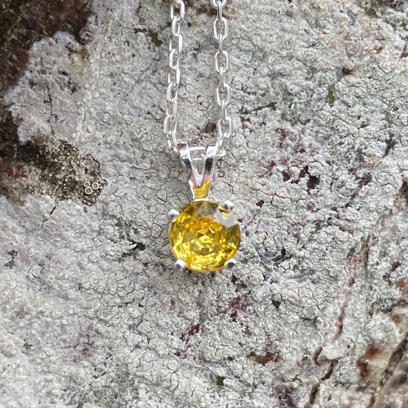 Golden Topaz Necklace, November Birthstone Pendant, Birthday Gift for Friend or Teen, Sterling Silver 6mm Round Yellow Gemstone Necklace