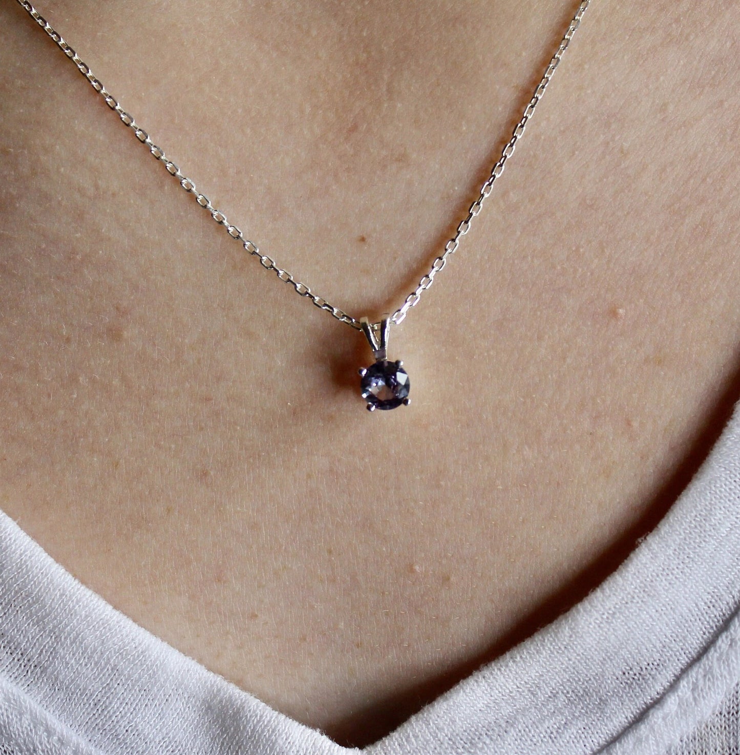 Alexandrite Necklace, June Birthstone Pendant, Cute Birthday Gift for Teen or Friend, Sterling Silver 6mm Round Lavender Gemstone Necklace