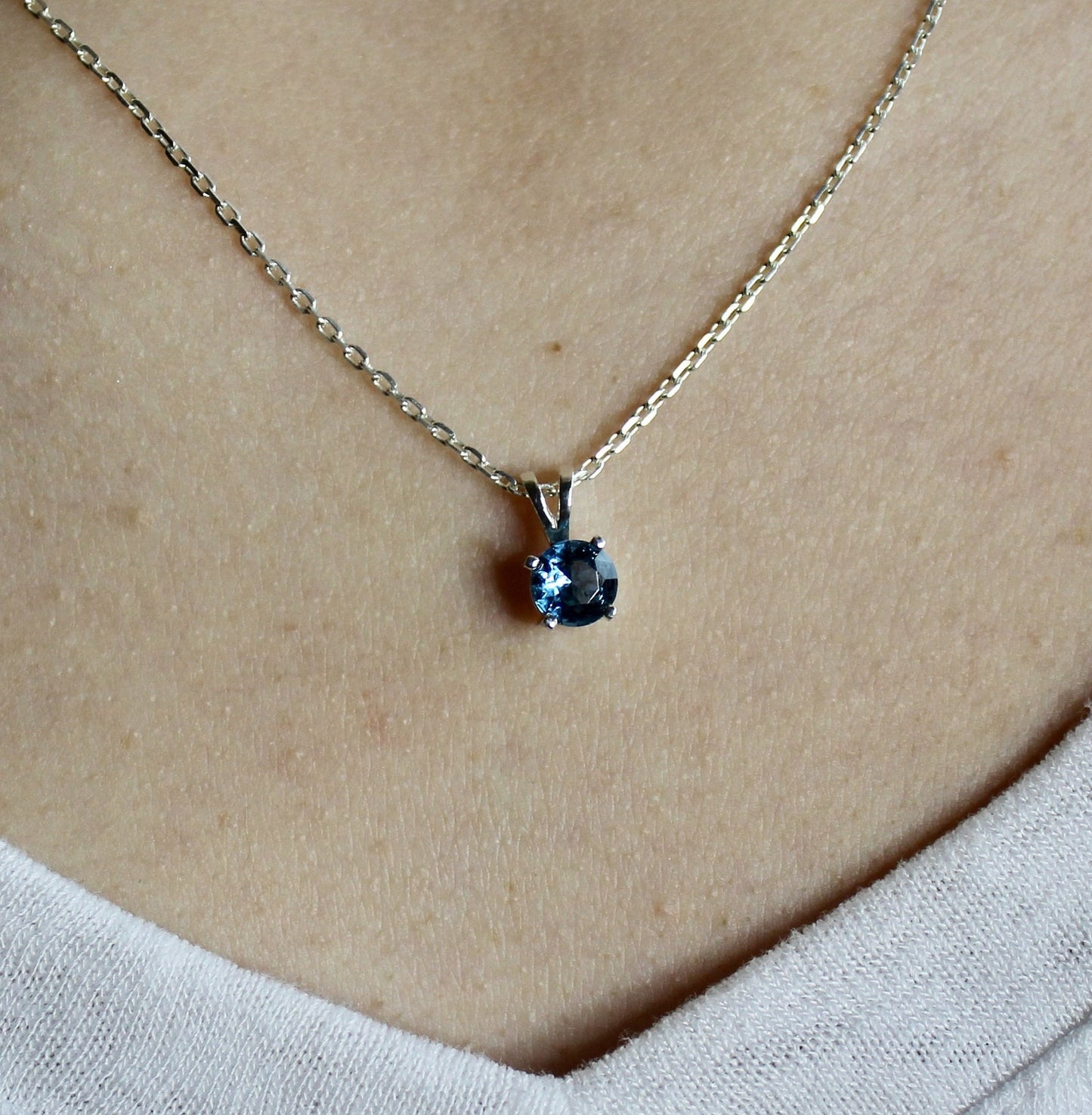 Blue Zircon Necklace, December Birthstone Pendant, Cute Birthday Gift for Teen or Friend, Sterling Silver 6mm Round Blue Gemstone Pendant