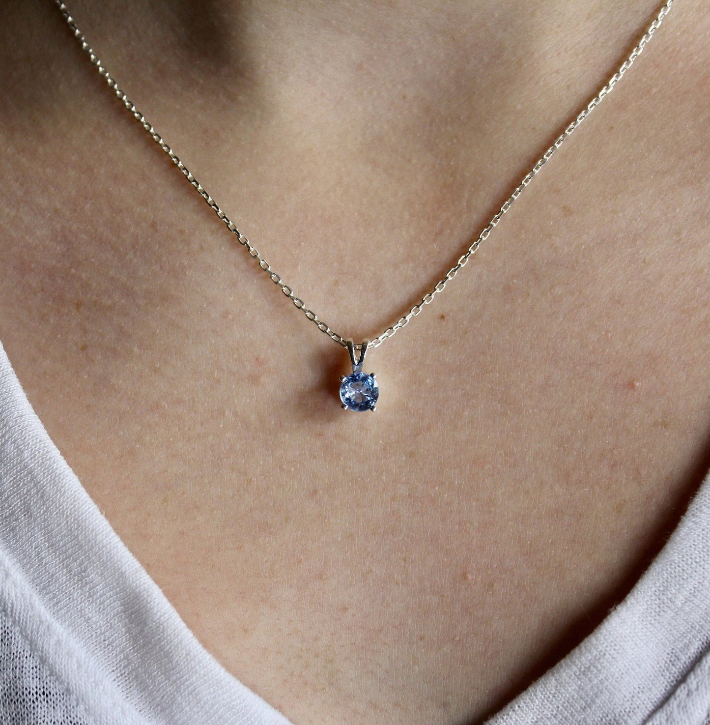 Aquamarine Necklace, March Birthstone Pendant, Cute Birthday Gift for a Friend or Teen Girl, Sterling Silver 6mm Aqua Blue Gemstone Necklace