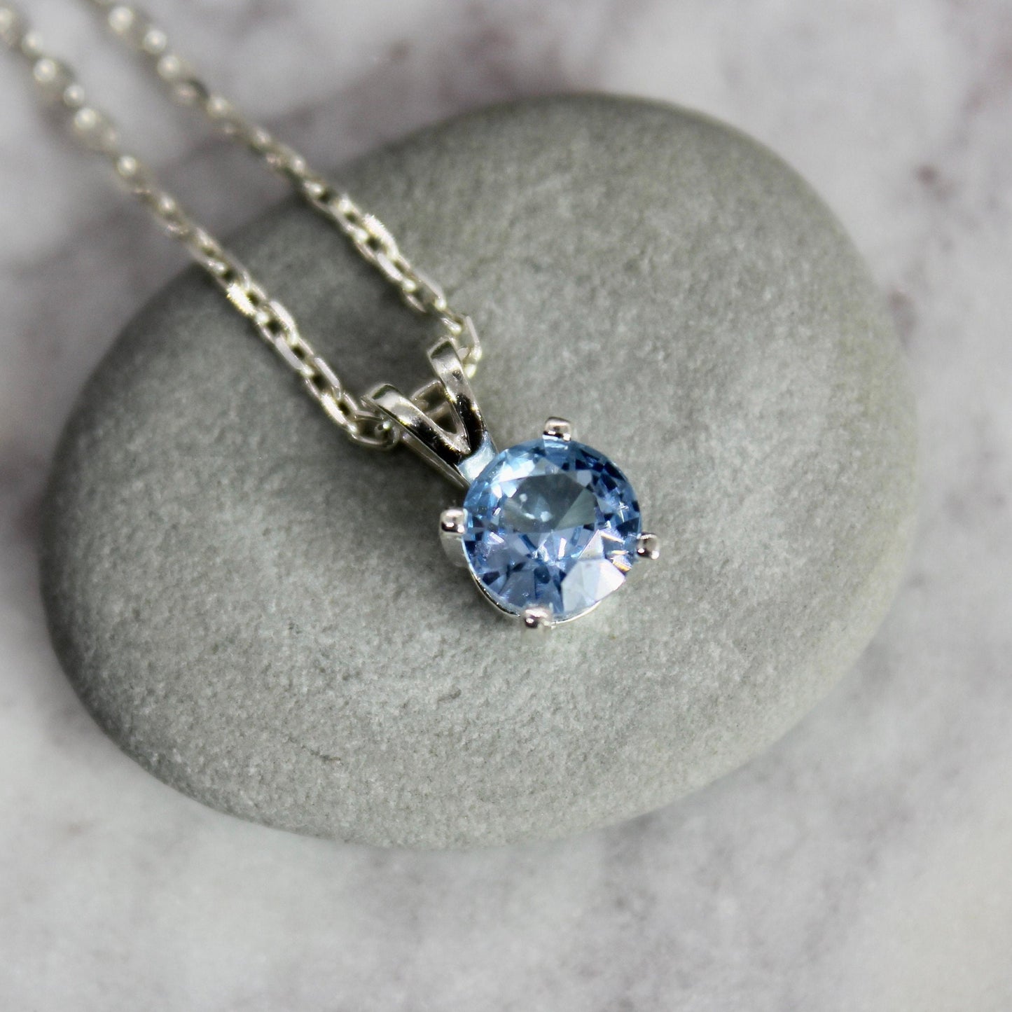 Aquamarine Necklace, March Birthstone Pendant, Cute Birthday Gift for a Friend or Teen Girl, Sterling Silver 6mm Aqua Blue Gemstone Necklace