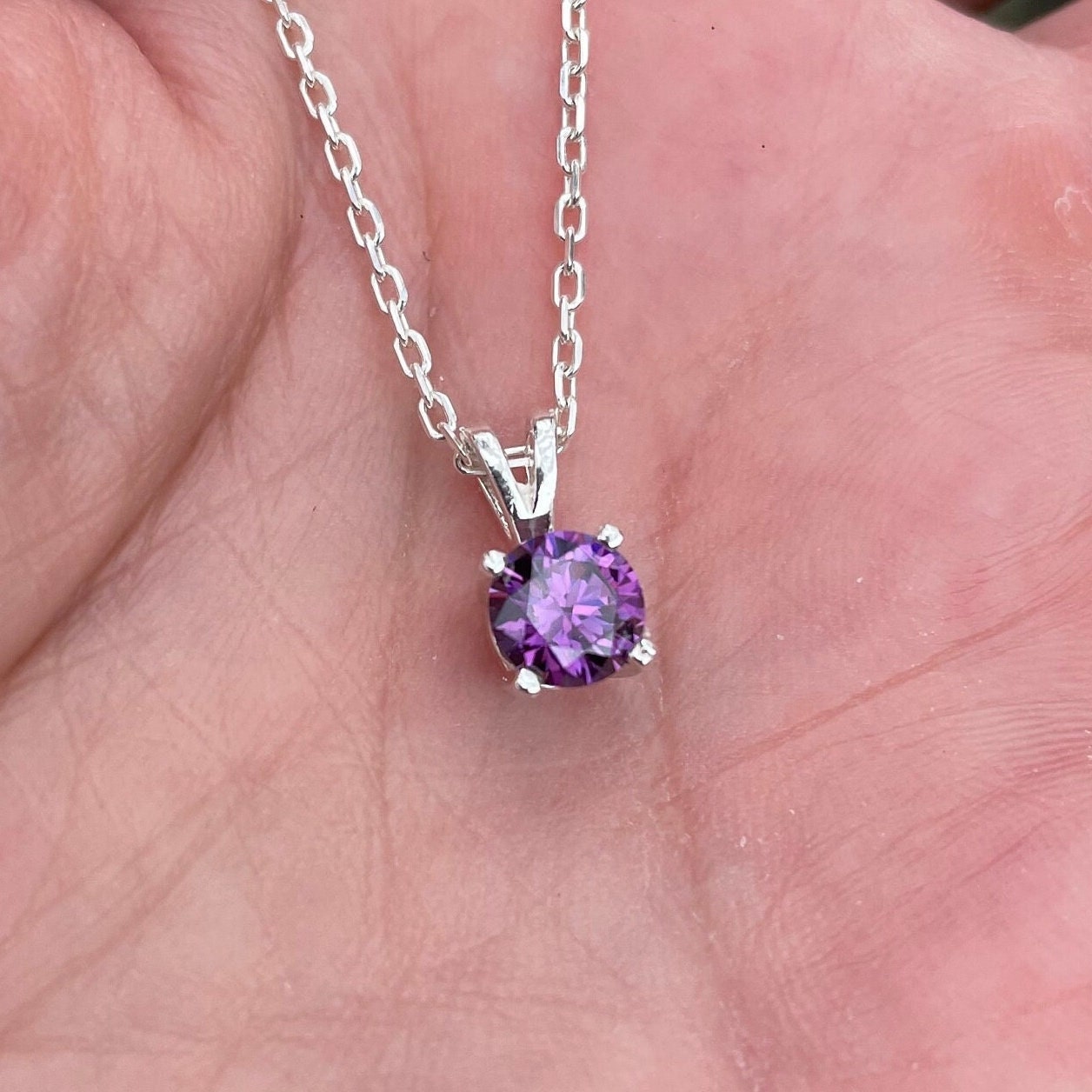 Amethyst Necklace, February Birthstone Pendant, Pretty Birthday Gift for Friend or Teen, Sterling Silver 6mm Round Purple Gemstone Necklace