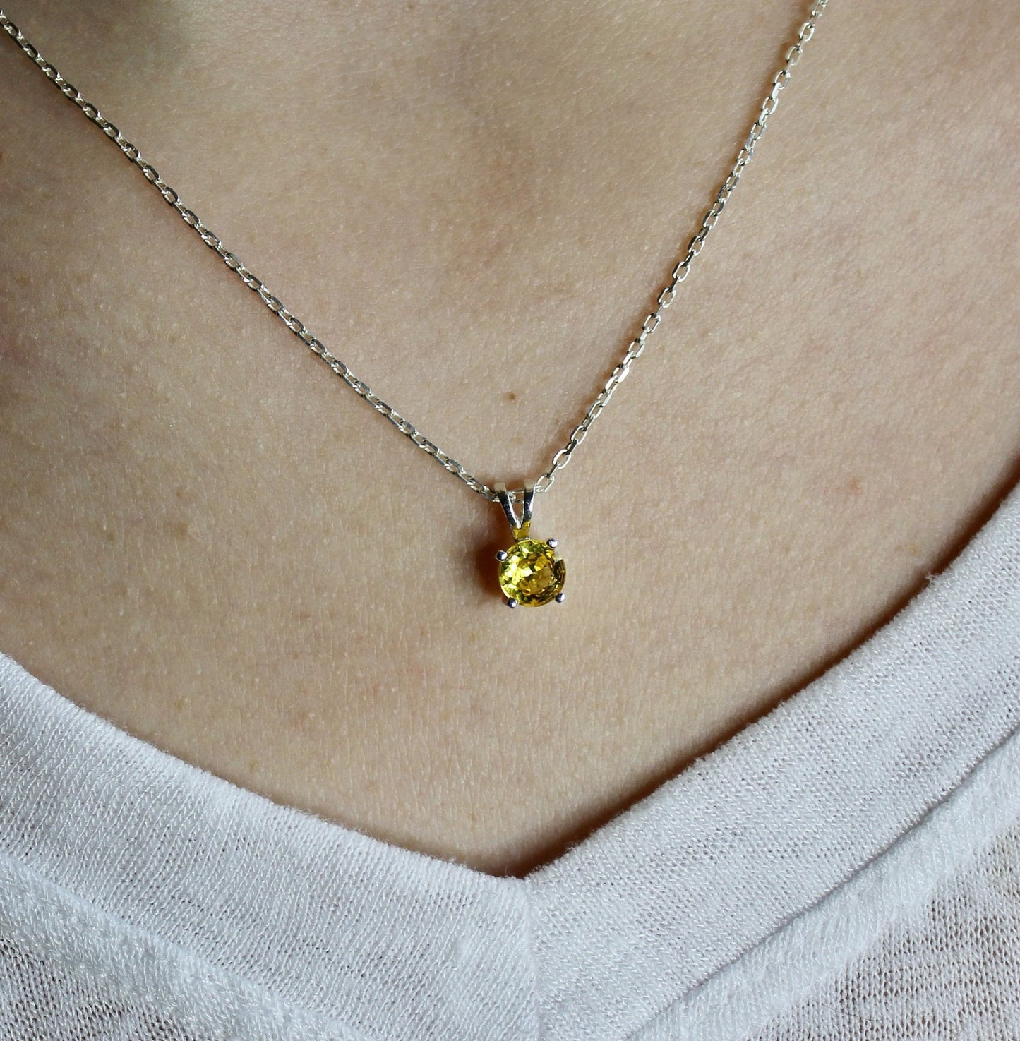 Golden Topaz Necklace, November Birthstone Pendant, Birthday Gift for Friend or Teen, Sterling Silver 6mm Round Yellow Gemstone Necklace