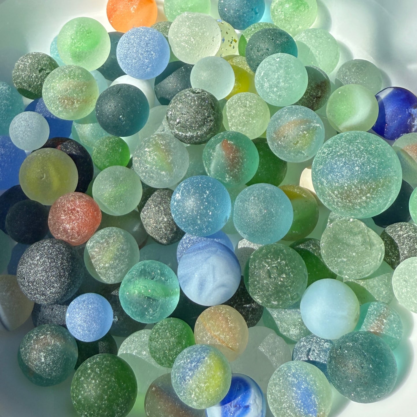 Blue Caged Sea Glass Marble Necklace | Sterling Silver | Handmade | Beach Jewelry