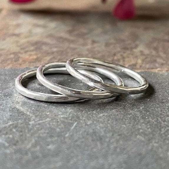 Sterling Silver Narrow Hammered Stacking Ring