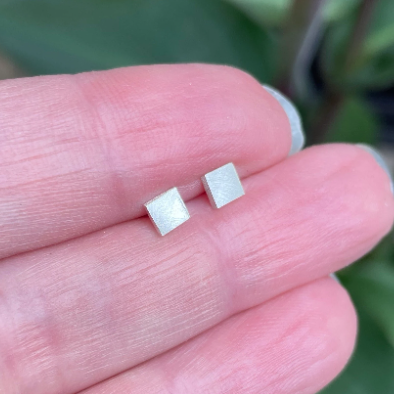 Tiny Sterling Silver Square Stud Earrings