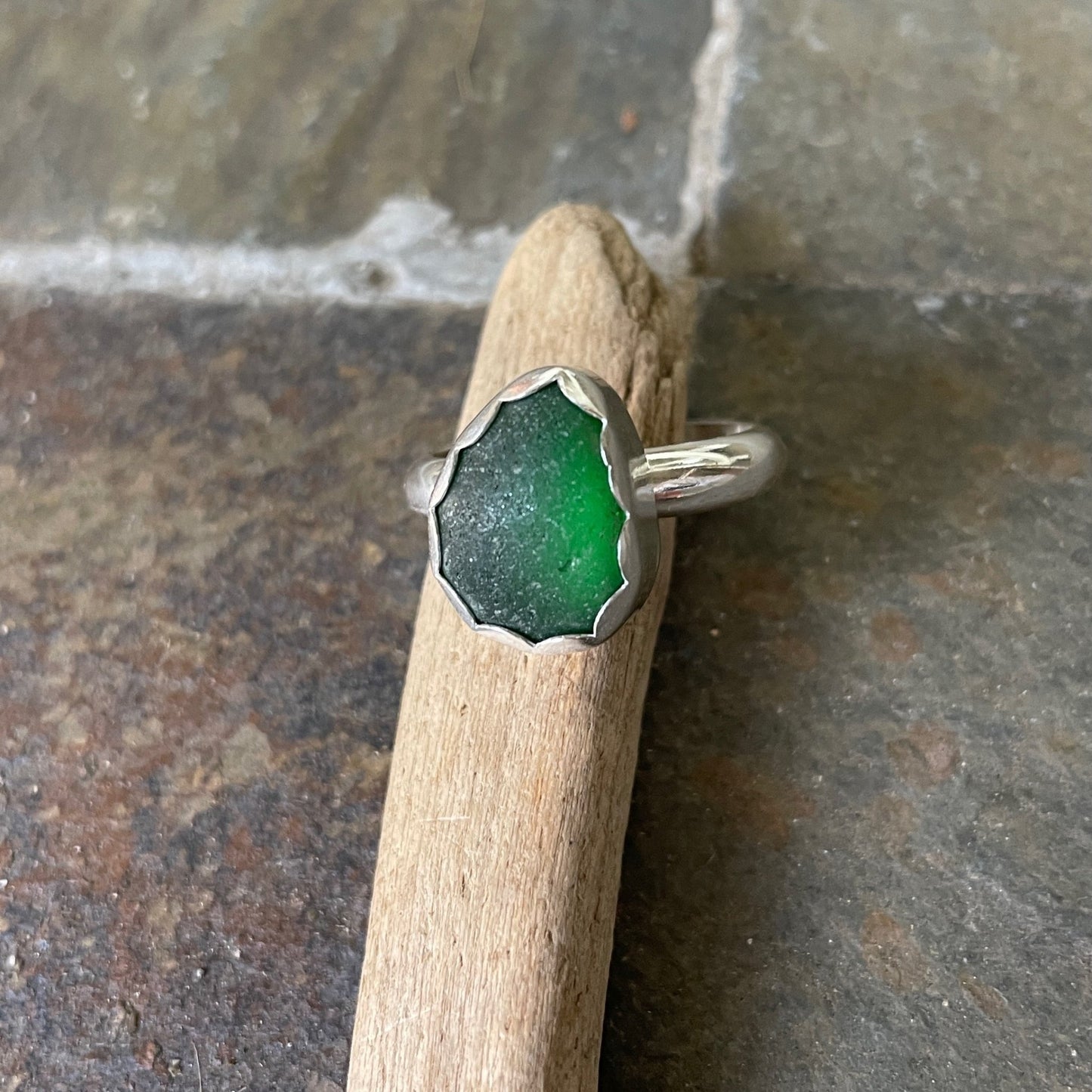 Dark Green Sea Glass Ring
