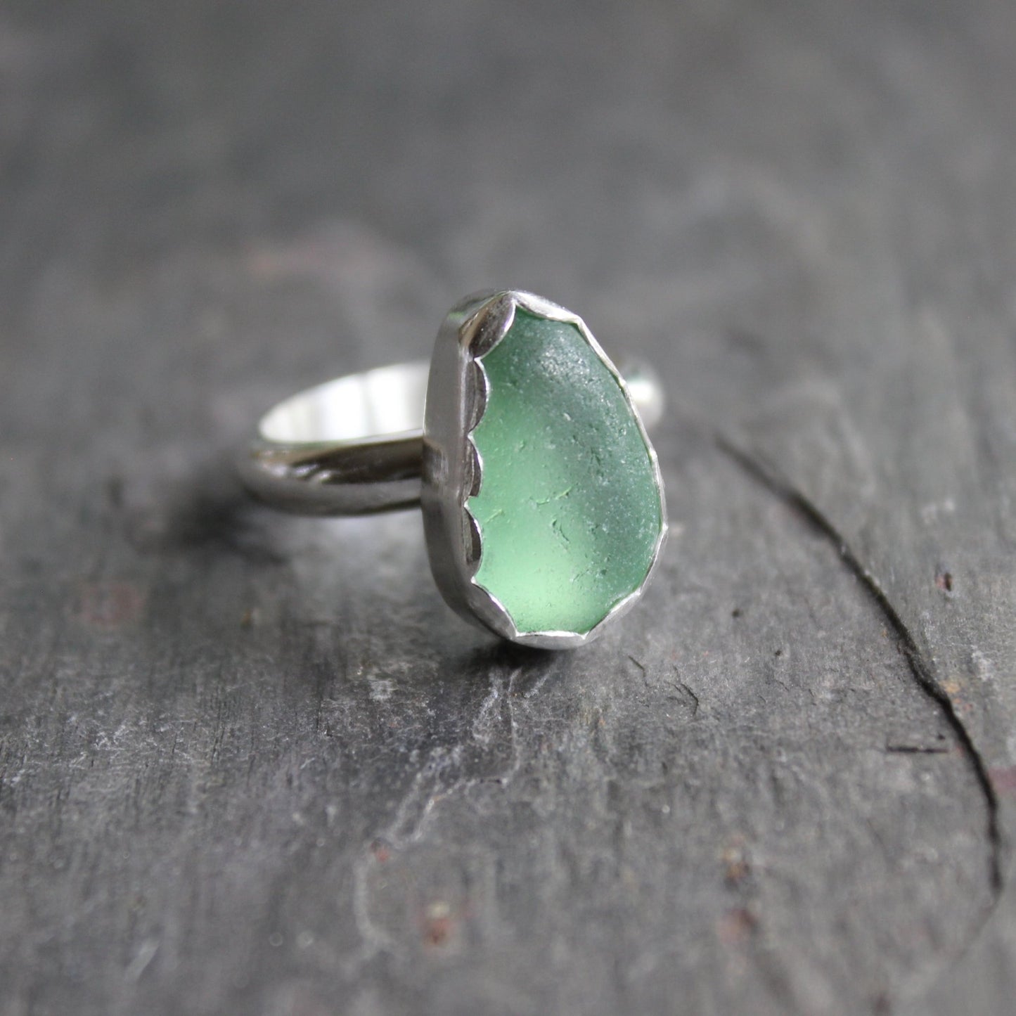 Dark Sage Green Sea Glass Ring