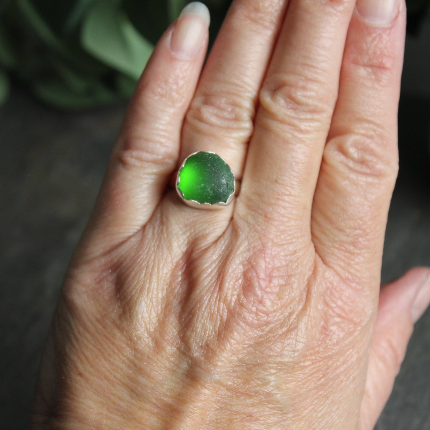 Emerald Green Sea Glass Ring