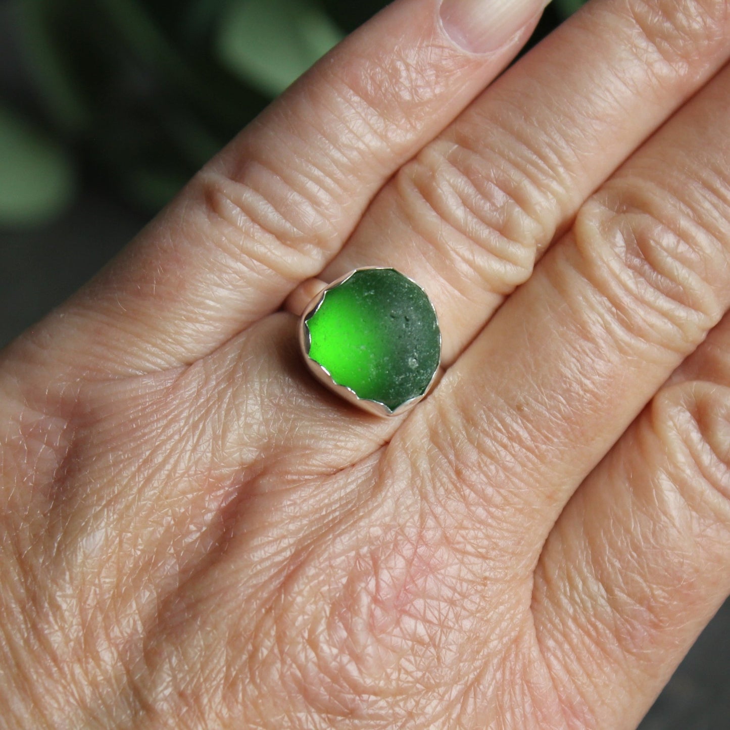Emerald Green Sea Glass Ring