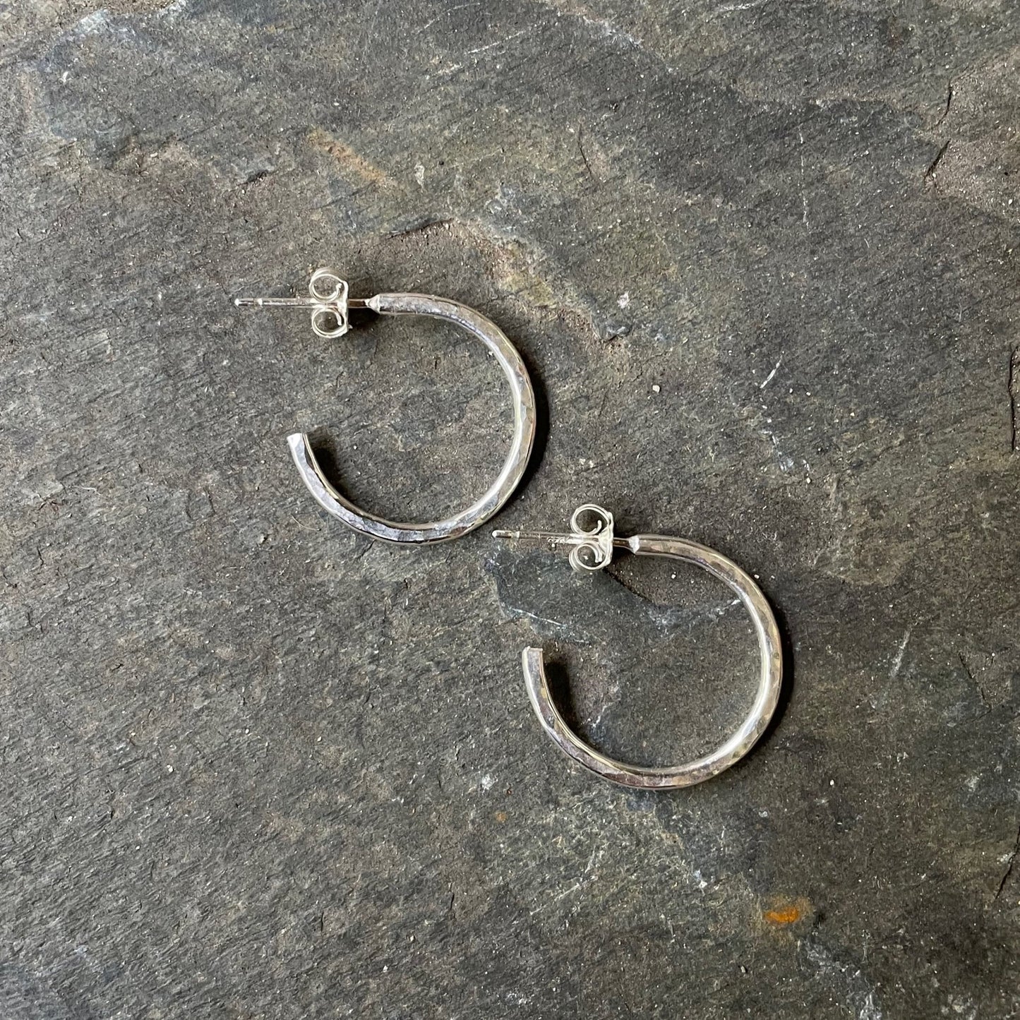 Extra Small Sterling Silver 3/4" Hammered Hoop Earrings