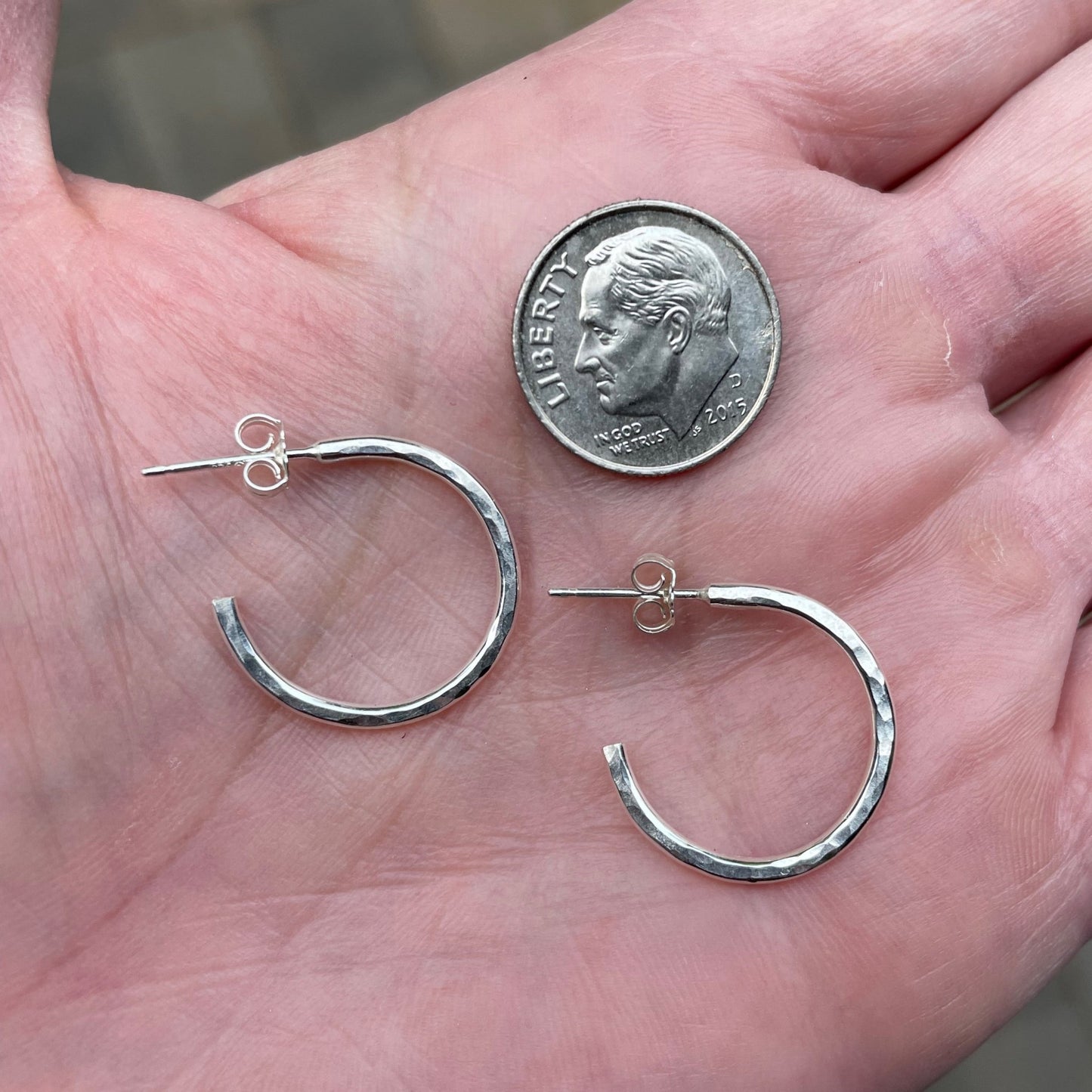 Extra Small Sterling Silver 3/4" Hammered Hoop Earrings