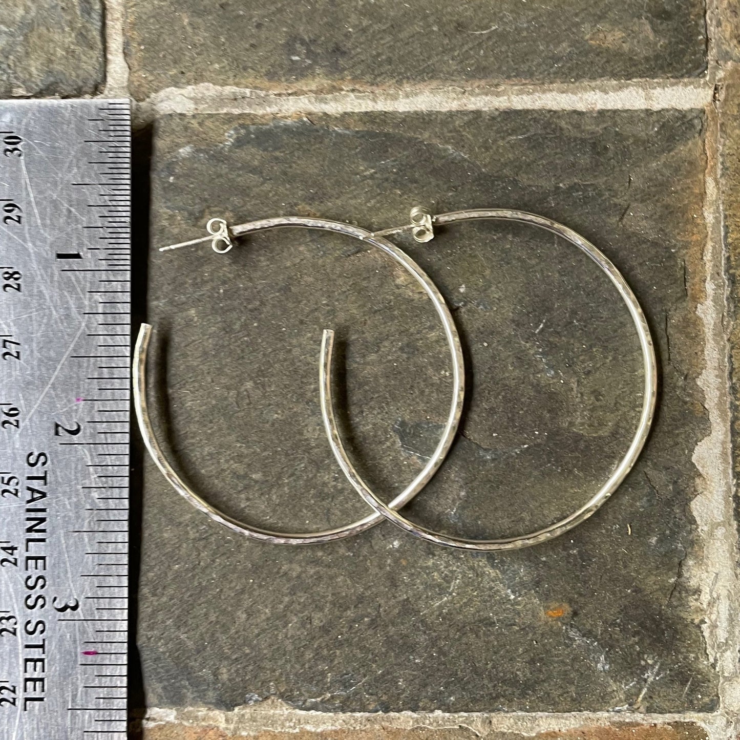 Large Sterling Silver 2" Hammered Hoop Earrings - AccentYourself