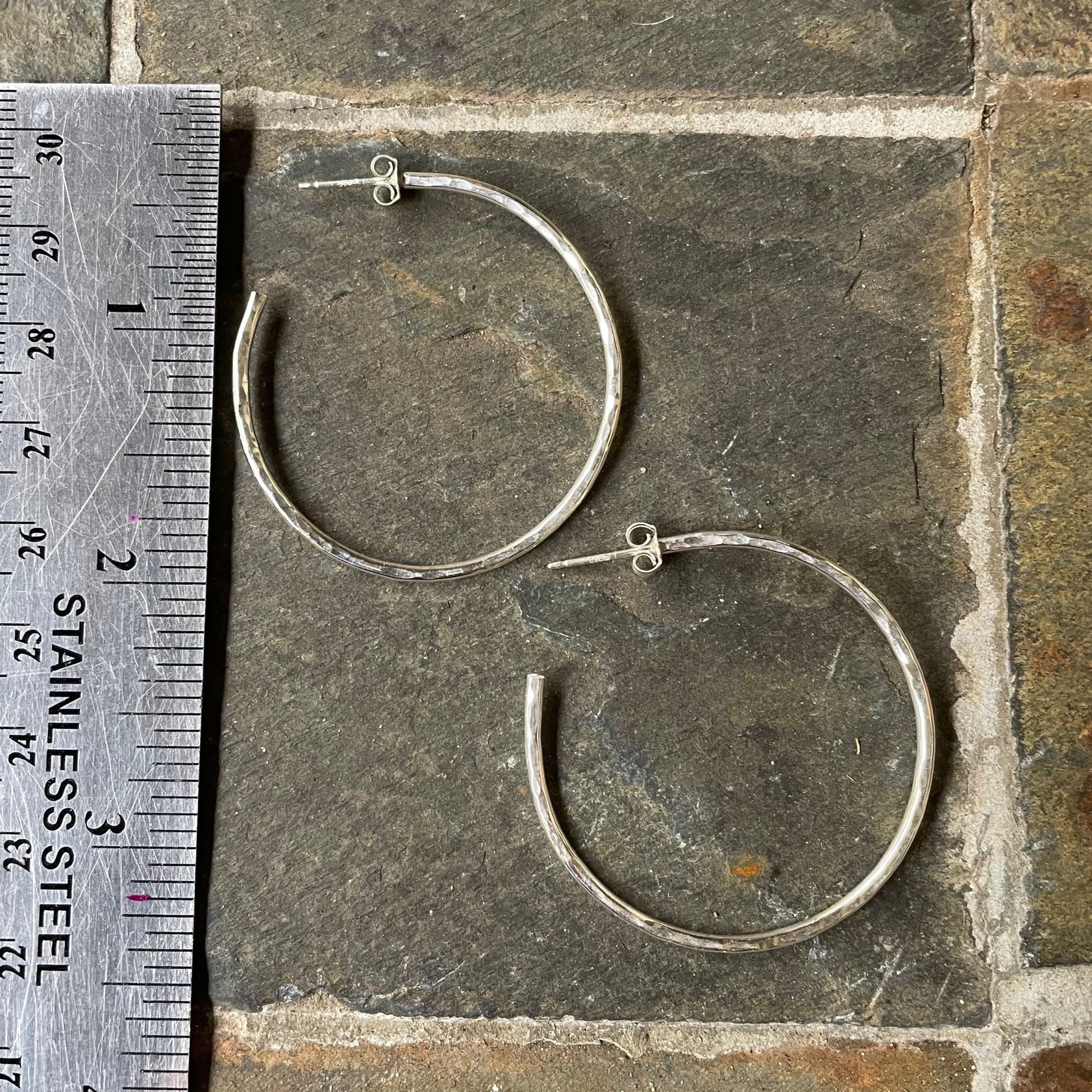 Medium Sterling Silver 1 1/2" Hammered Hoop Earrings - AccentYourself