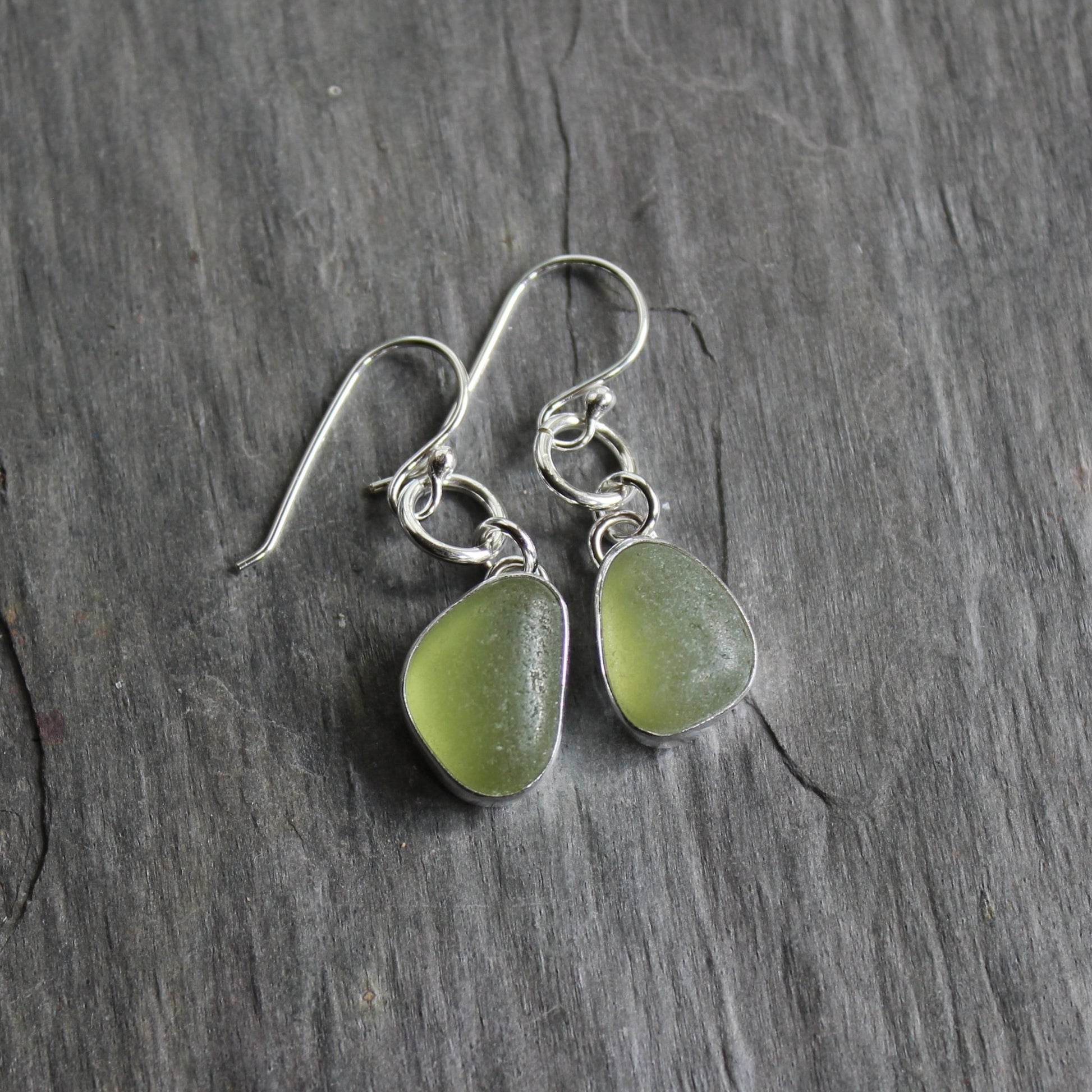 Olive Green Dangly Sea Glass Earrings - AccentYourself