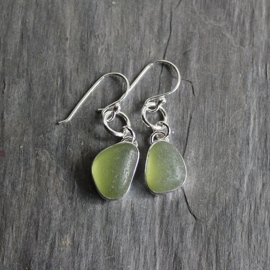 Olive Green Dangly Sea Glass Earrings - AccentYourself