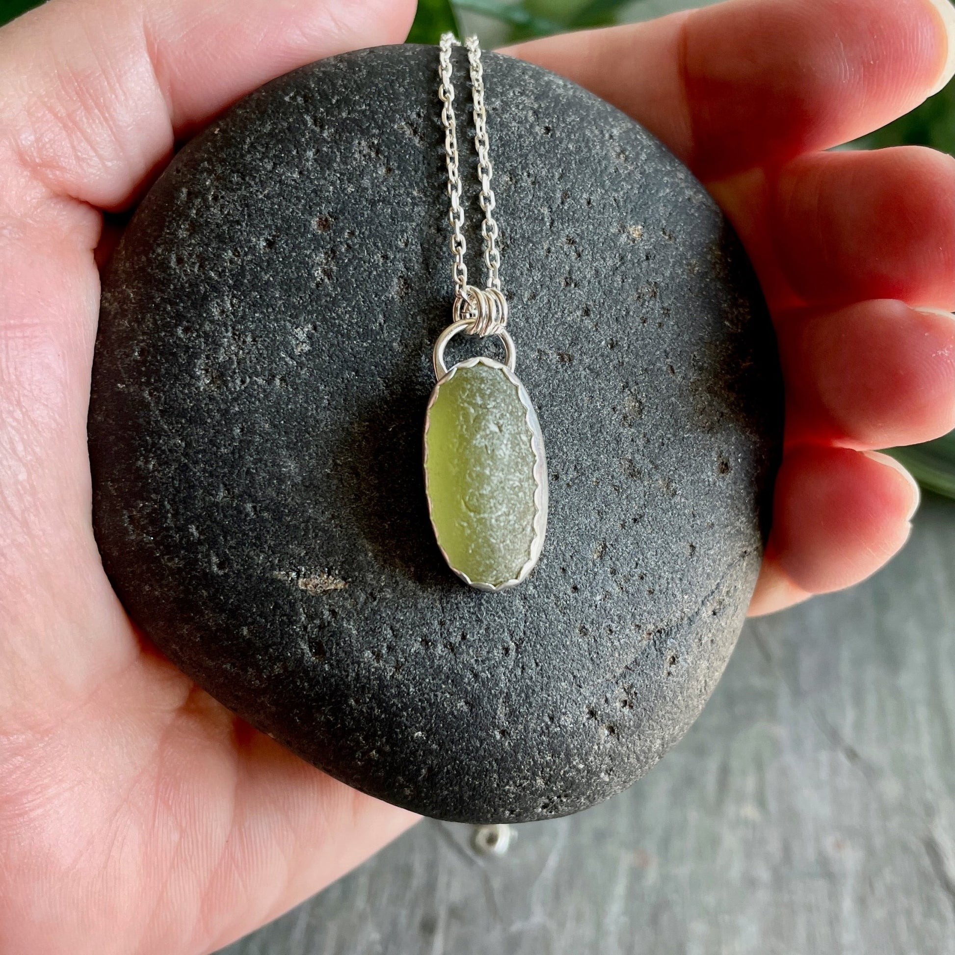 Olive Green Sea Glass Necklace - AccentYourself