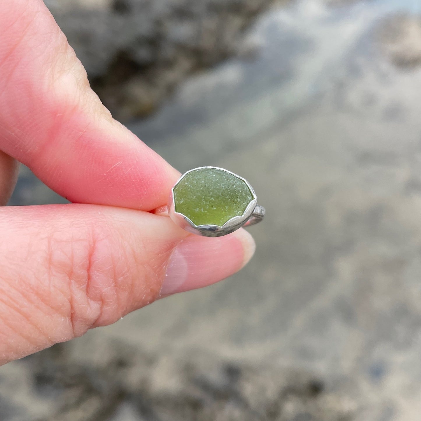 Olive Green Sea Glass Ring - AccentYourself